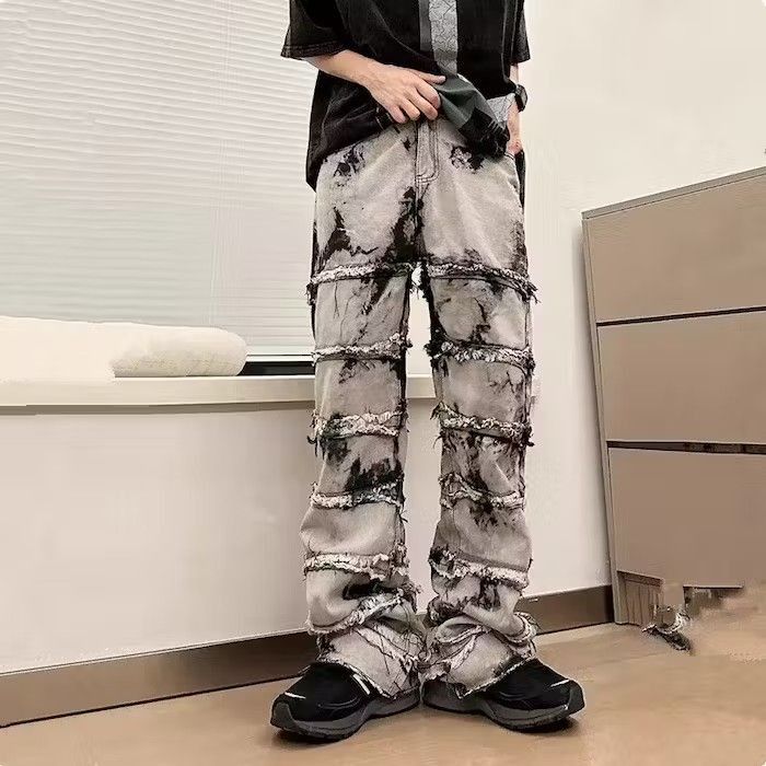 image of Distressed Denim Y2K Baggy Stacked Jeans Pants in Black, Men's (Size 34)