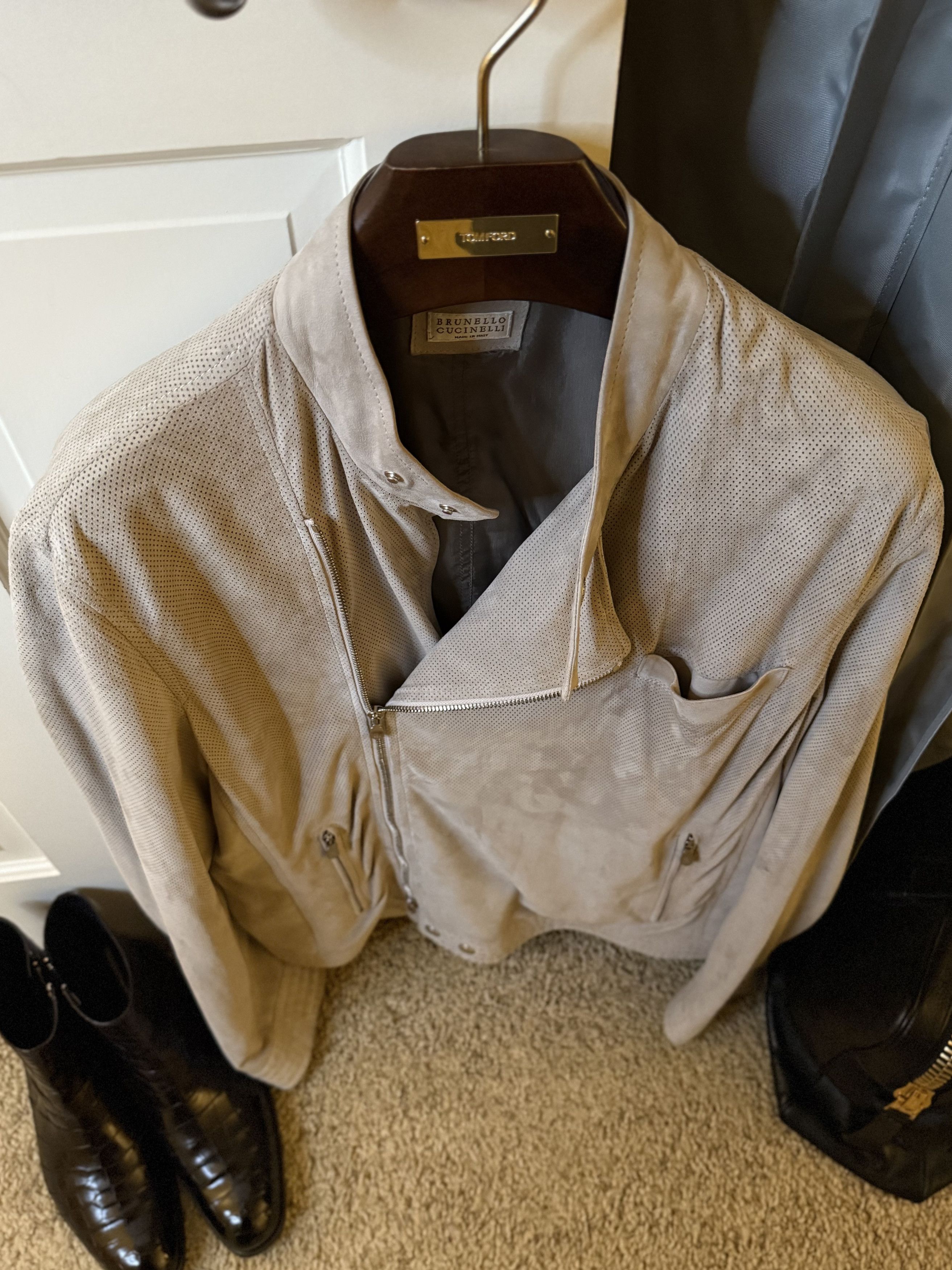 Brunello Cucinelli Effortless Cool $8,400 CUCINELLI Suede Leather Biker Jacket Size US XL / EU 56 / 4 - 15 Thumbnail