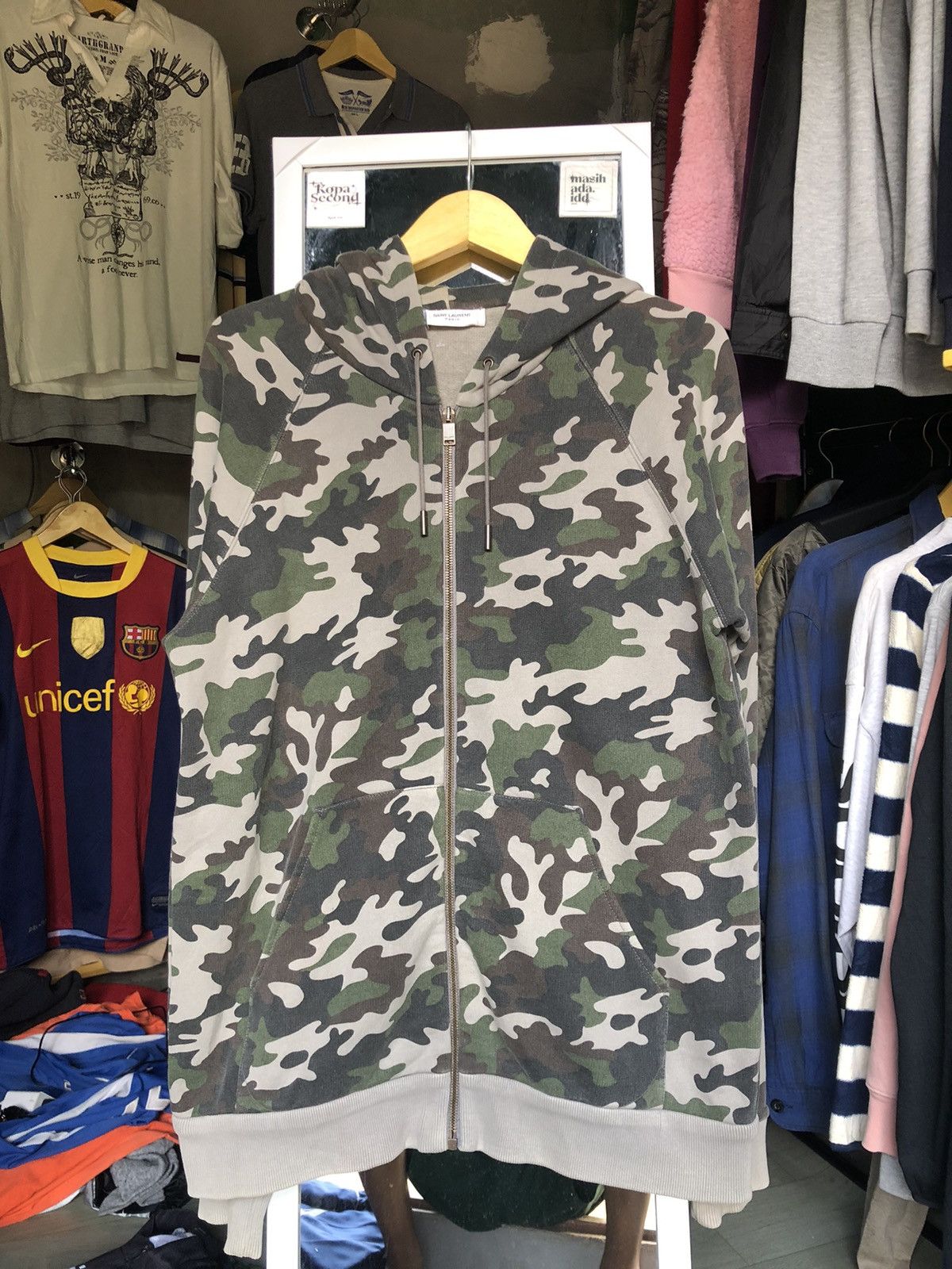 image of Saint Laurent Paris Saint Laurent Zip Camo Hodie, Men's (Size XL)