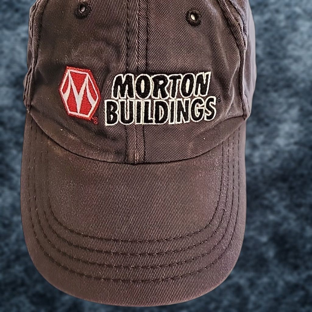 Vintage MORTON BUILDINGS Hat Gray Strap Back Cap Barn Construction Machine Shed Farm Adjustable Cotton Baseball Cap Men Size ONE SIZE - 1 Thumbnail