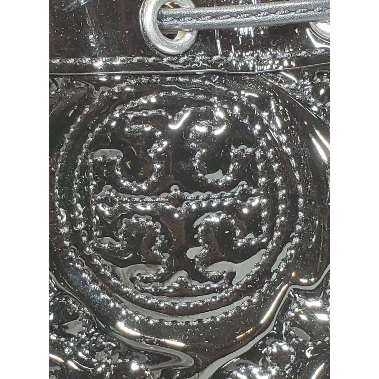 Tory Burch Tory Burch Bag Bucket Bag Crossbody Small Black Monogram Embroidered Patent Leather Size ONE SIZE - 7 Thumbnail