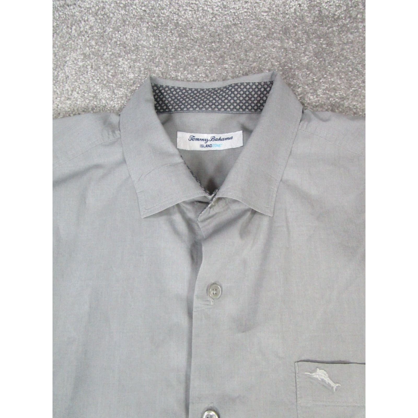 Tommy Bahama Tommy Bahama Island Zone Shirt Mens Large Gray Cotton Button-Up (Long Sleeve) Regular Fit Button-Down Collar Mens Size US L / EU 52-54 / 3 - 2 Thumbnail