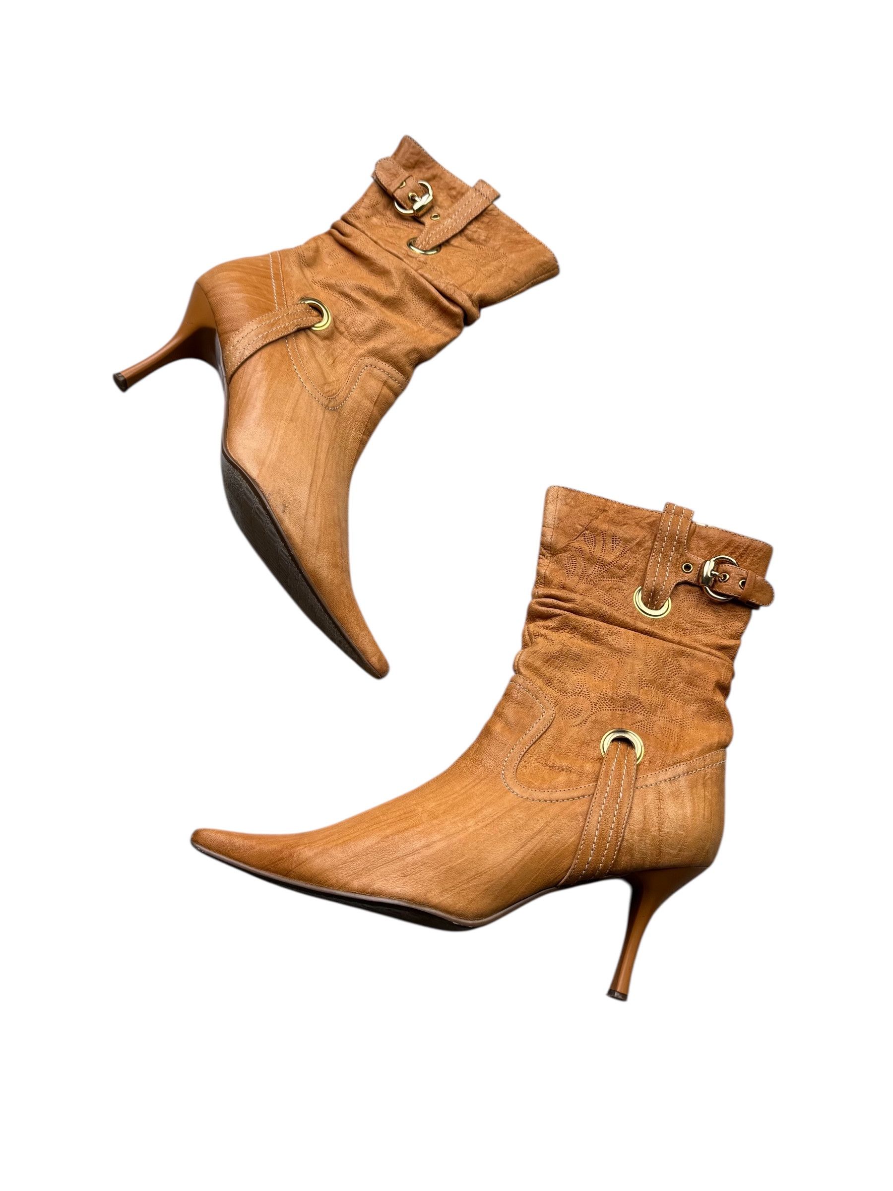 Vintage Leather Heel Shoes With Straps M43 in Beige, Women's (Size 9)