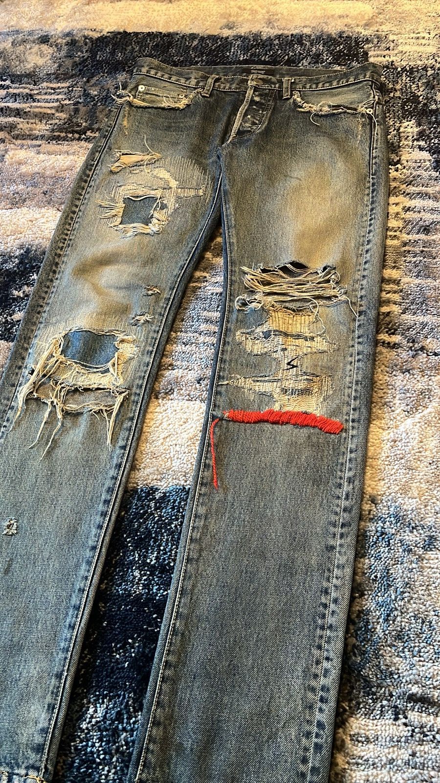 Jun Takahashi × Undercover SS10 Undercover Red Yarn 68 Denim Size US 31 - 3 Thumbnail
