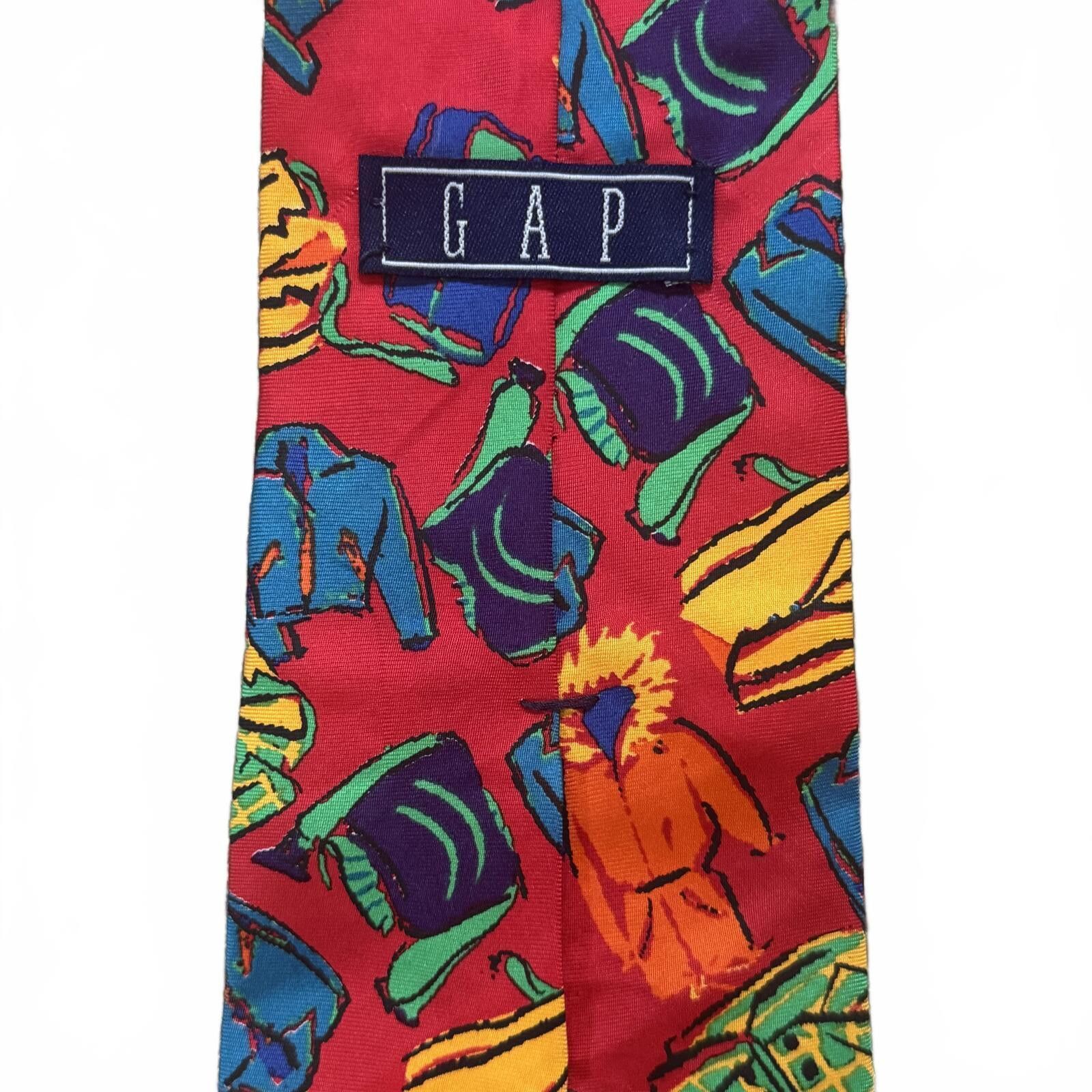 Gap GAP Red Tie with Colorful Jacket Pattern Size ONE SIZE - 3 Thumbnail