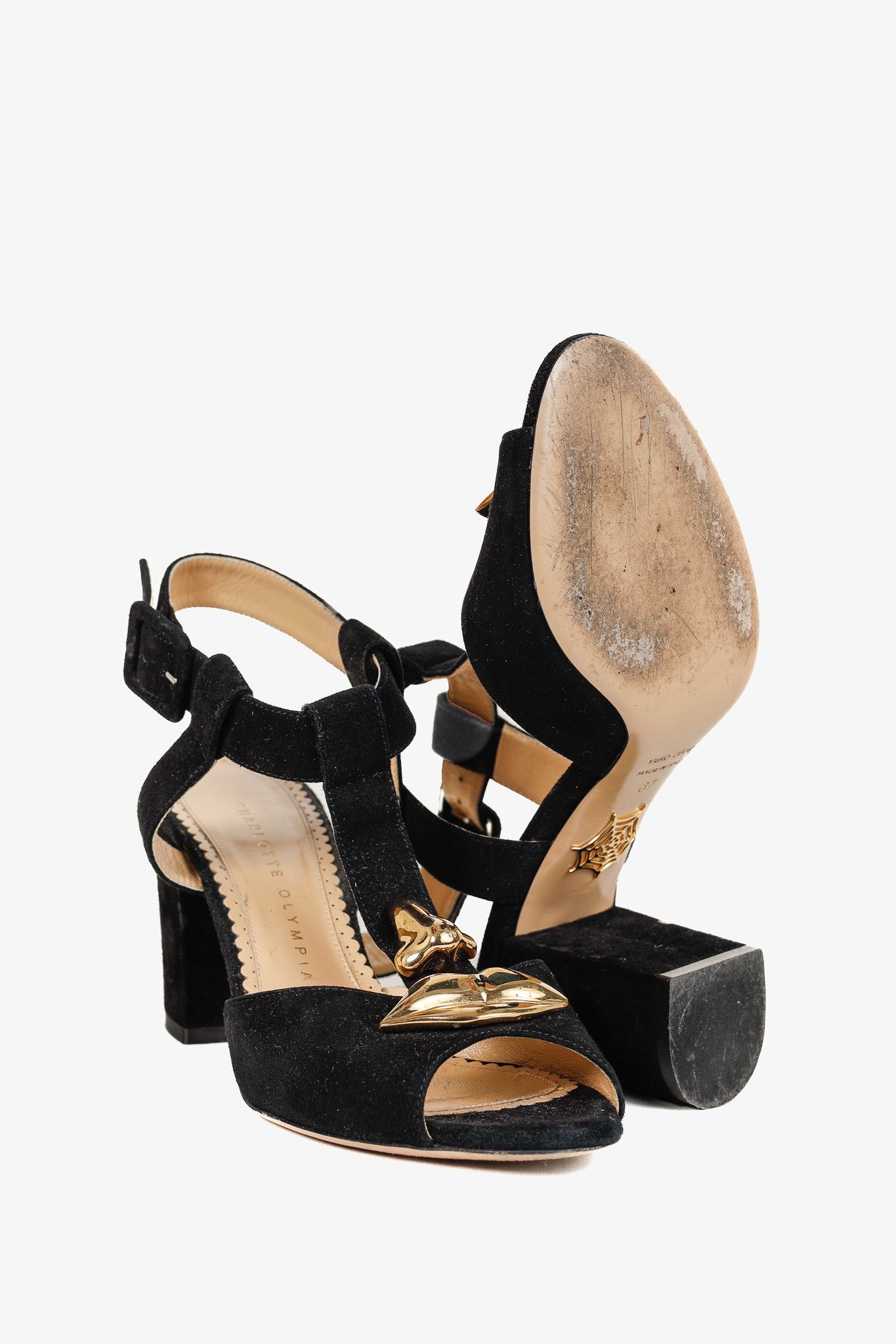 Charlotte Olympia Charlotte Olympia PF/15 Gala Black Suede Embellished Sandals Size US 6.5 / IT 36.5 - 4 Thumbnail