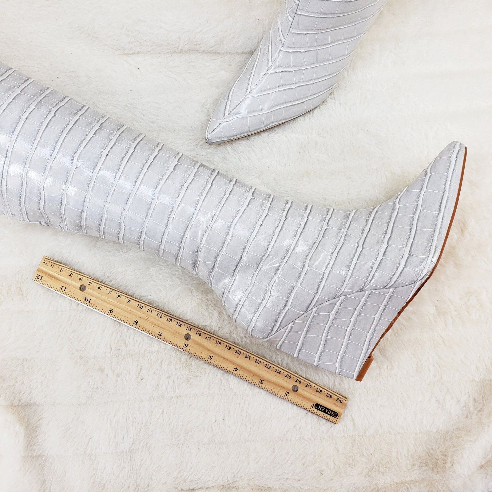 Other Ice White / Grey Reptile Texture Knee High Wedge Heel Boots Size US 10 / IT 40 - 2 Thumbnail