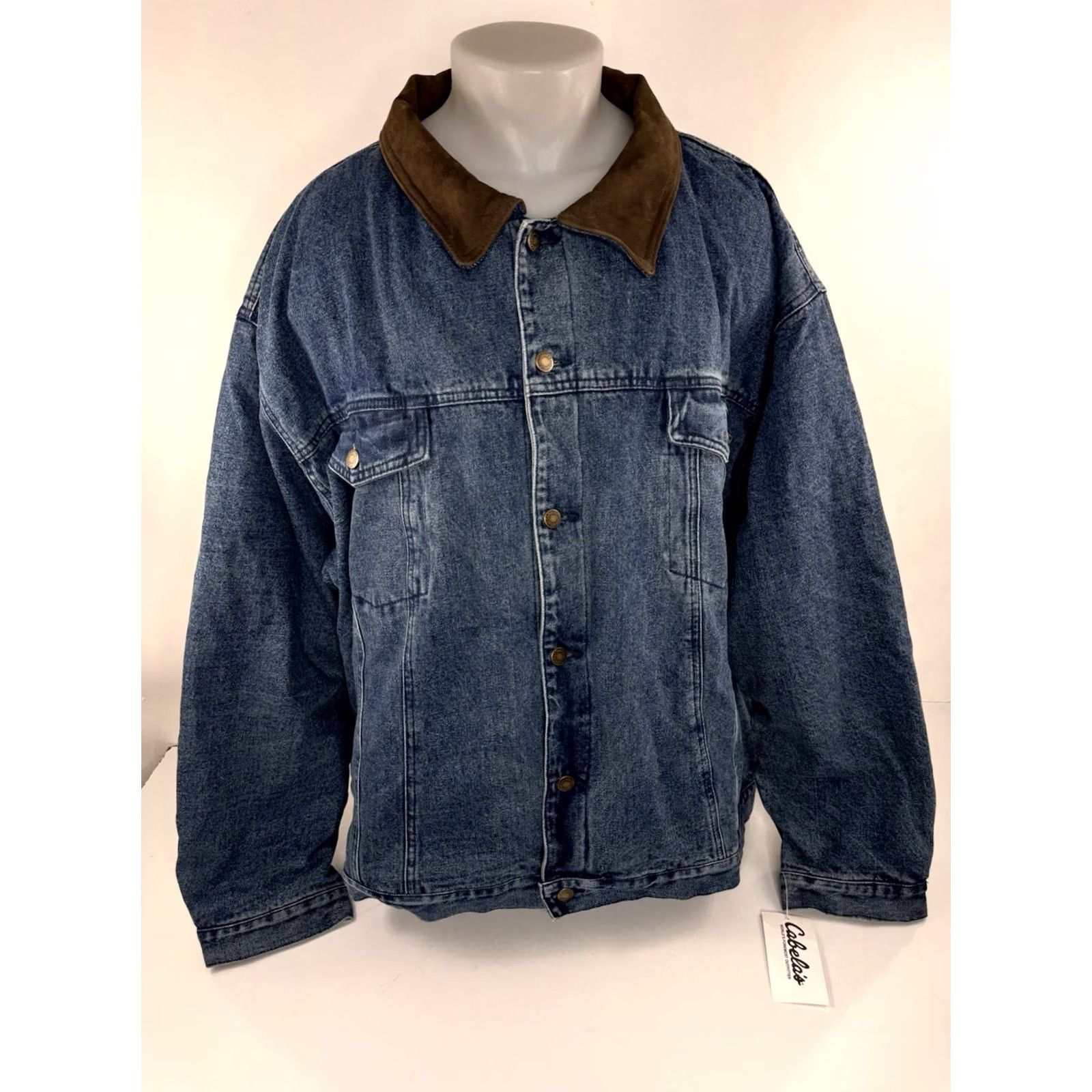 Vintage CABELA'S Jacket Denim 5XL Old Stock Vintage Leather Collar Ranch Cotton Blue Mens Size US XXL / EU 58 / 5 - 2 Thumbnail