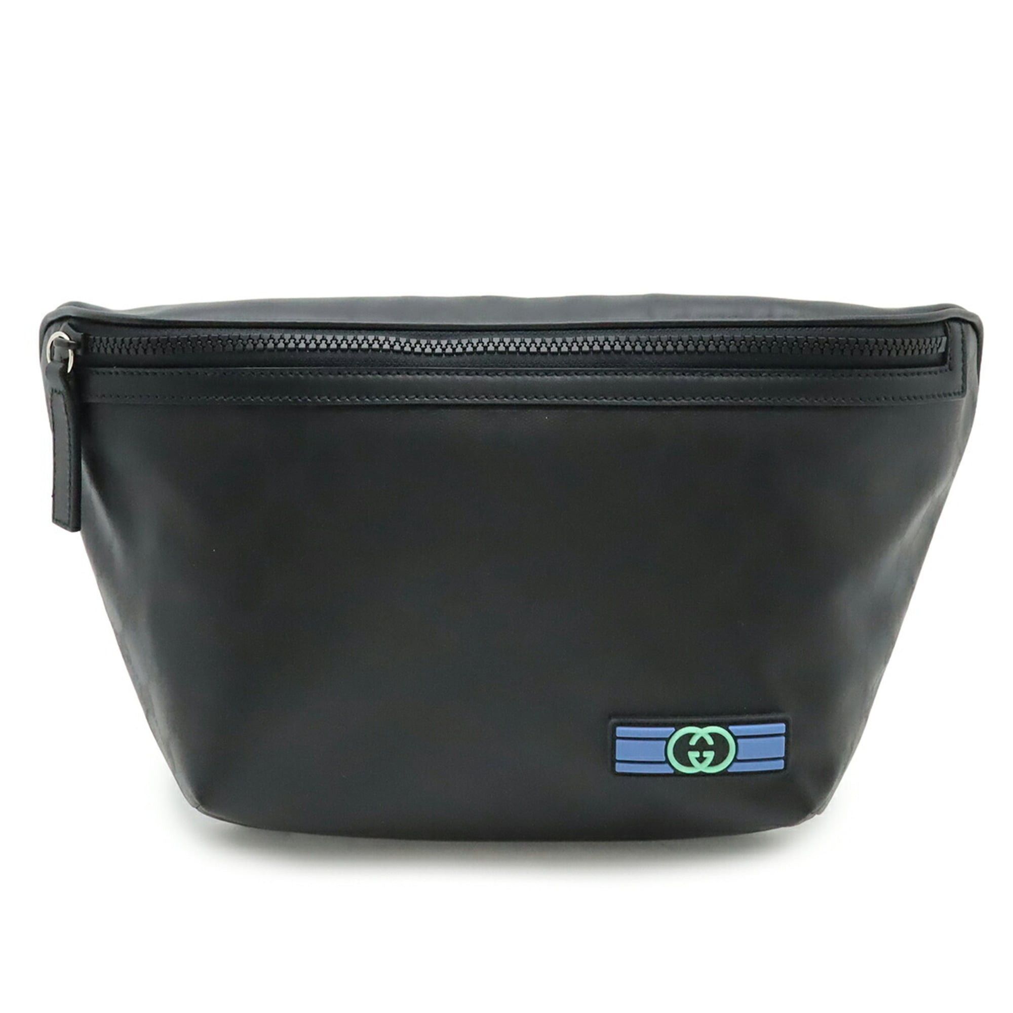 GUCCI Crystal GG Belt Bag Waist Hip Body Vinyl and Leather Black Blue Green 779822