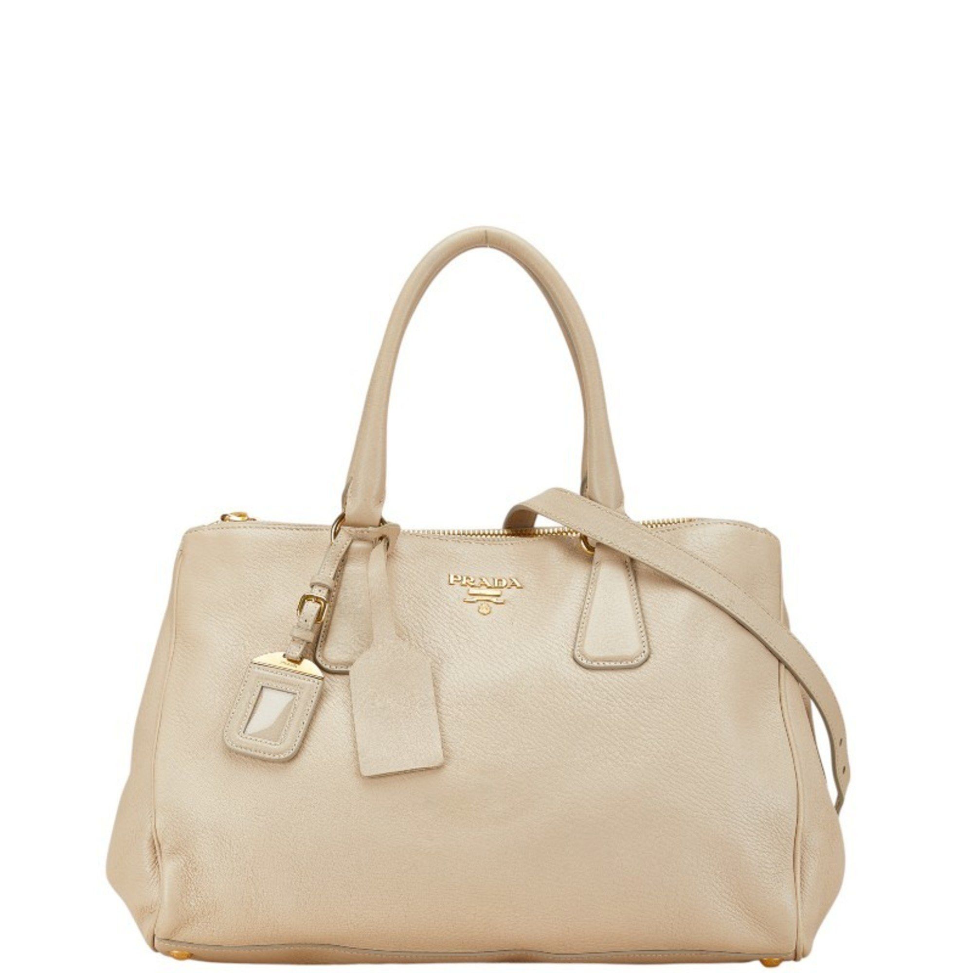 Prada Handbag Shoulder Bag Beige Leather Women's Prada