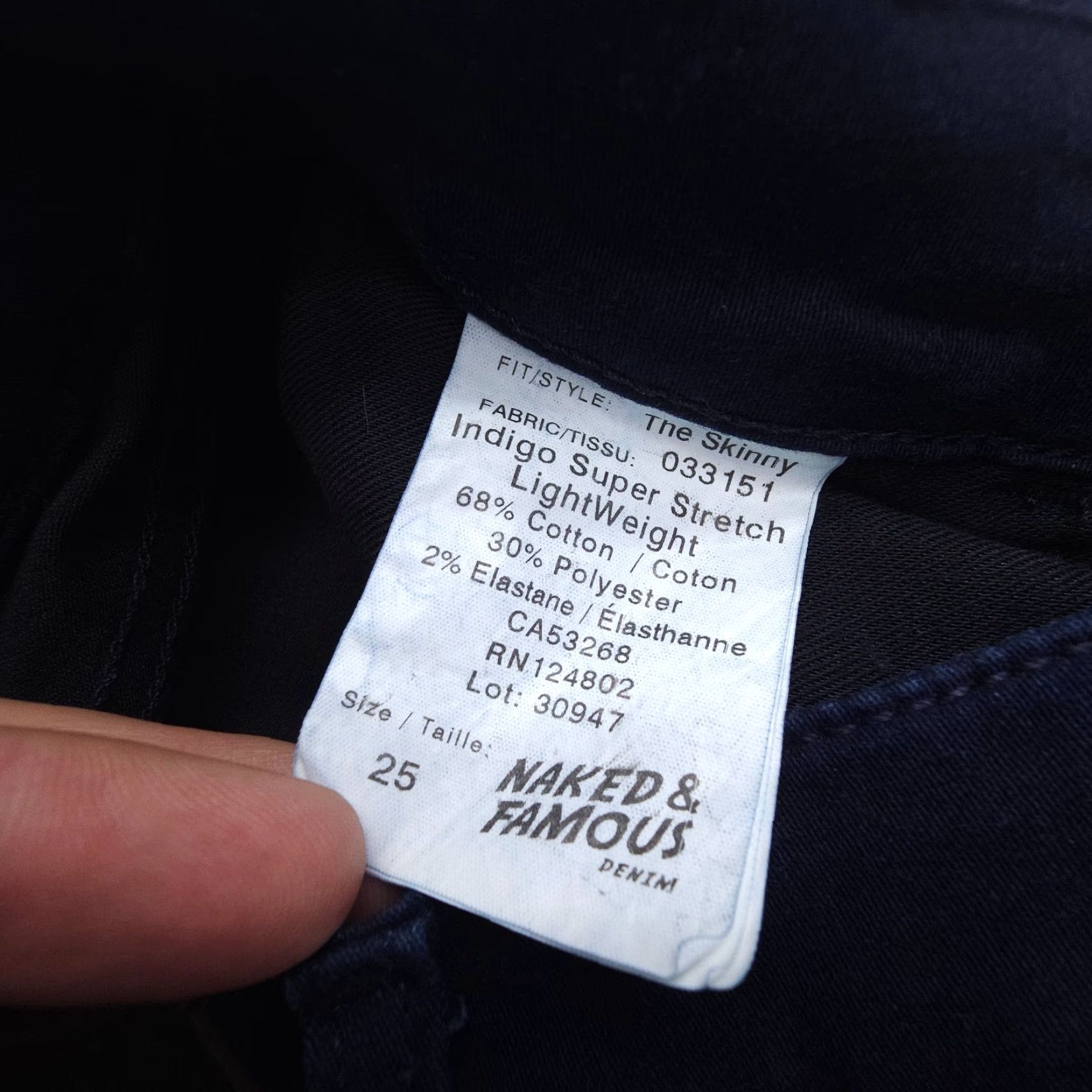 Vintage Naked & Famous Denim The Skinny Indigo Jeans Size 25 Regular Rise 31in Inseam Women's Blue 5-Pocket Stretch Lightweight NWT Size 42" / US 20 - 3 Thumbnail