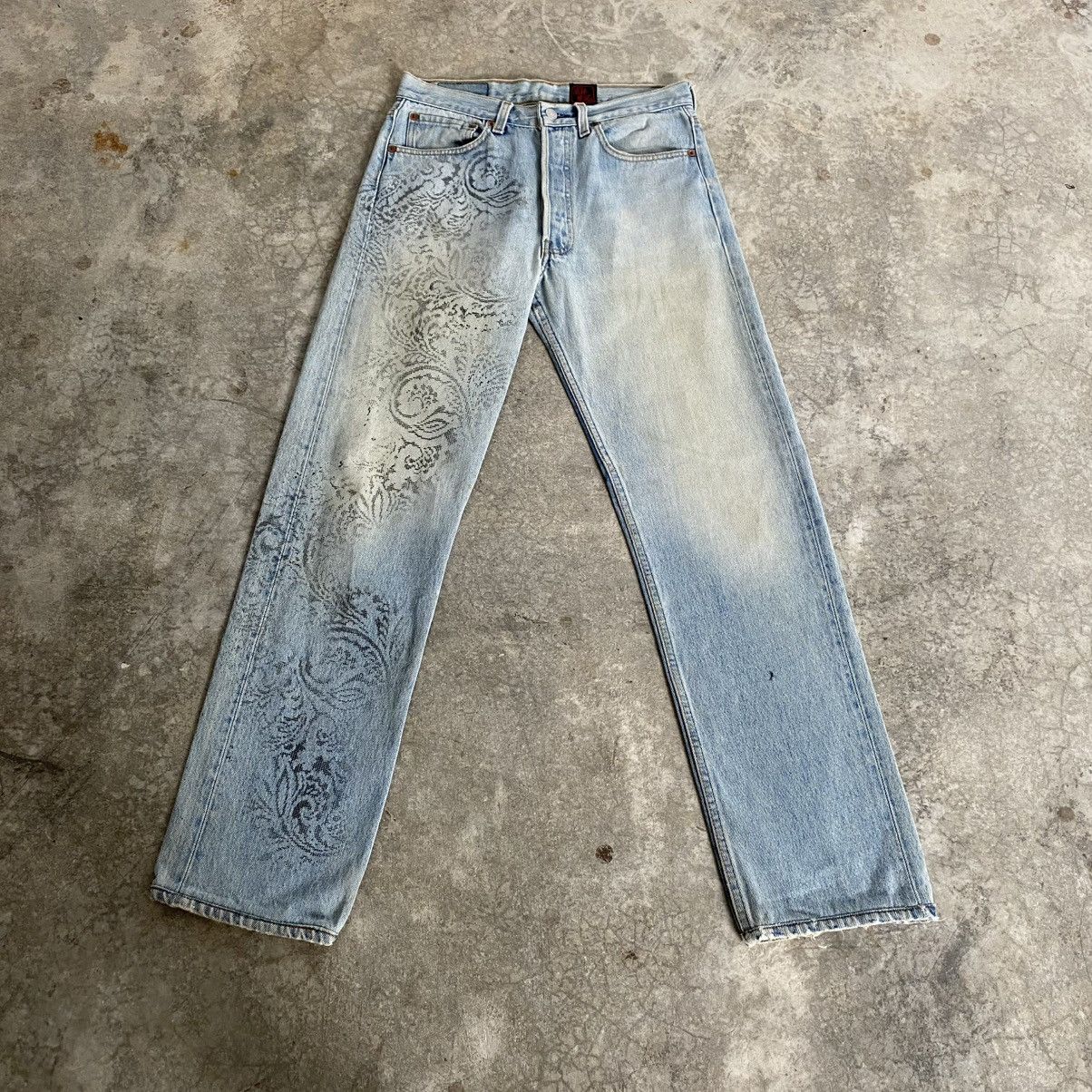 Levi's Vintage 90’s Levis 501 x Dorobo Nikki Printed Blue Jeans Size US 30 / EU 46 - 1 Thumbnail