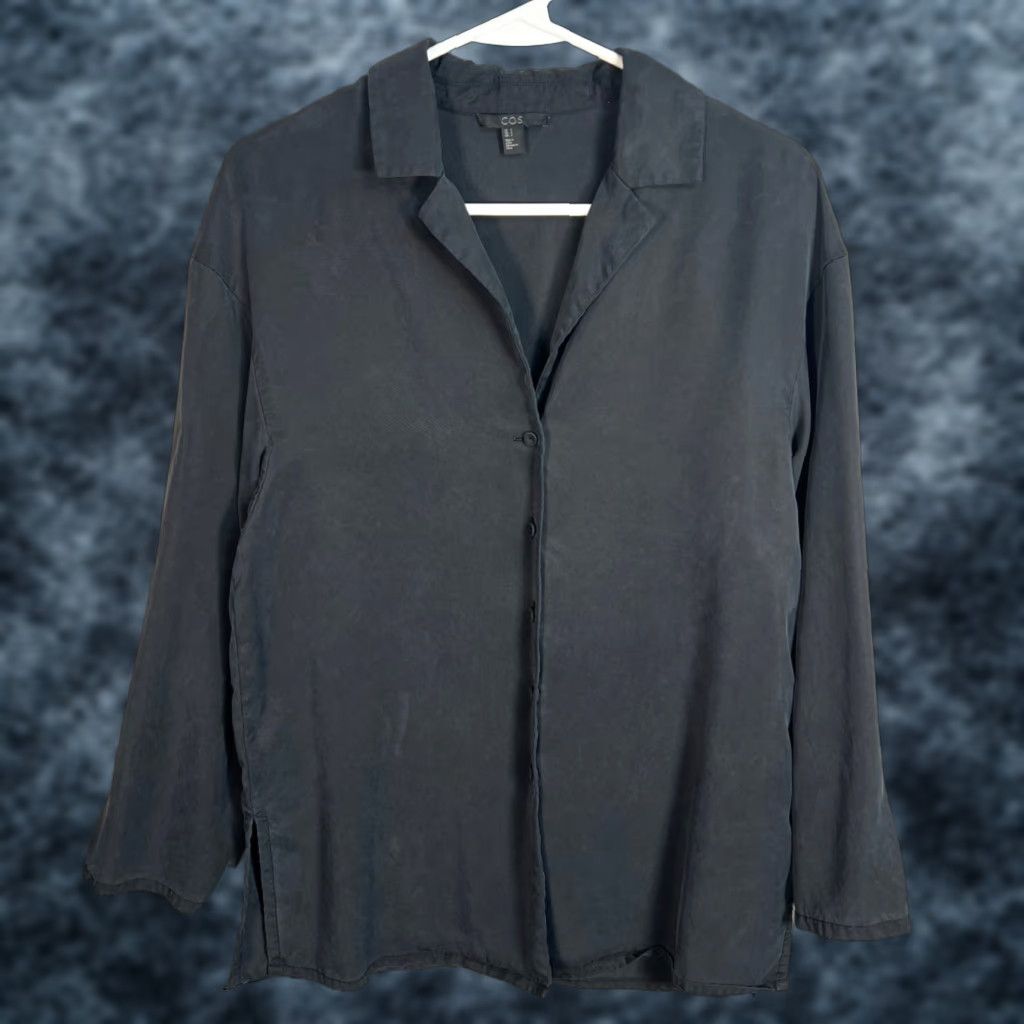 Cos COS Womens Button-Up Shirt Black Lyocell Relaxed Long Sleeve - Size 4 - Classic Collared Casual Blouse Size S / US 4 / IT 40 - 1 Thumbnail