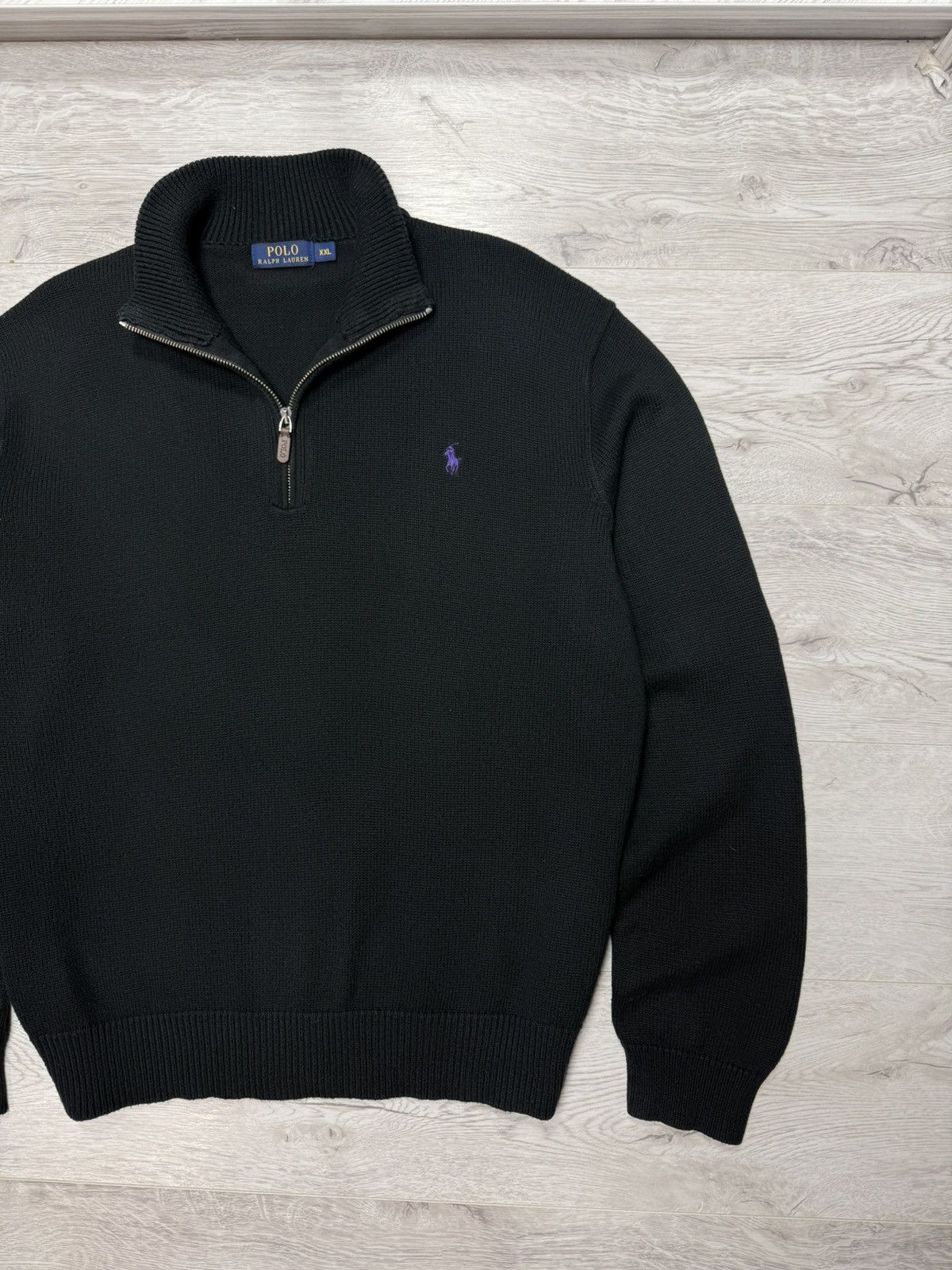 Polo Ralph Lauren Polo Ralph Lauren Black Half Zip Sweater Purple Pony Logo Size US XXL / EU 58 / 5 - 2 Thumbnail