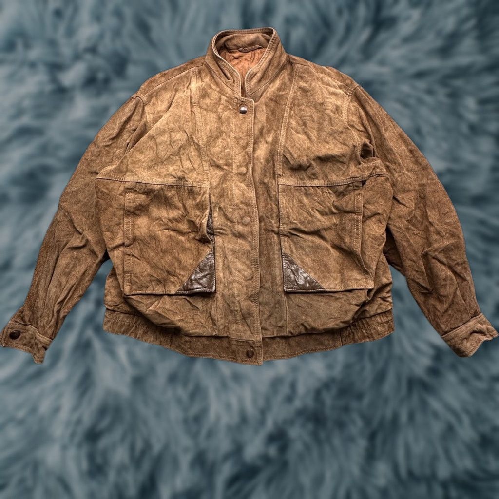 Vintage VINTAGE Maquette Genuine Suede Leather Button Coat Bomber Jacket Mens Large Brown 80s Style Casual Mens Size US L / EU 52-54 / 3 - 1 Thumbnail