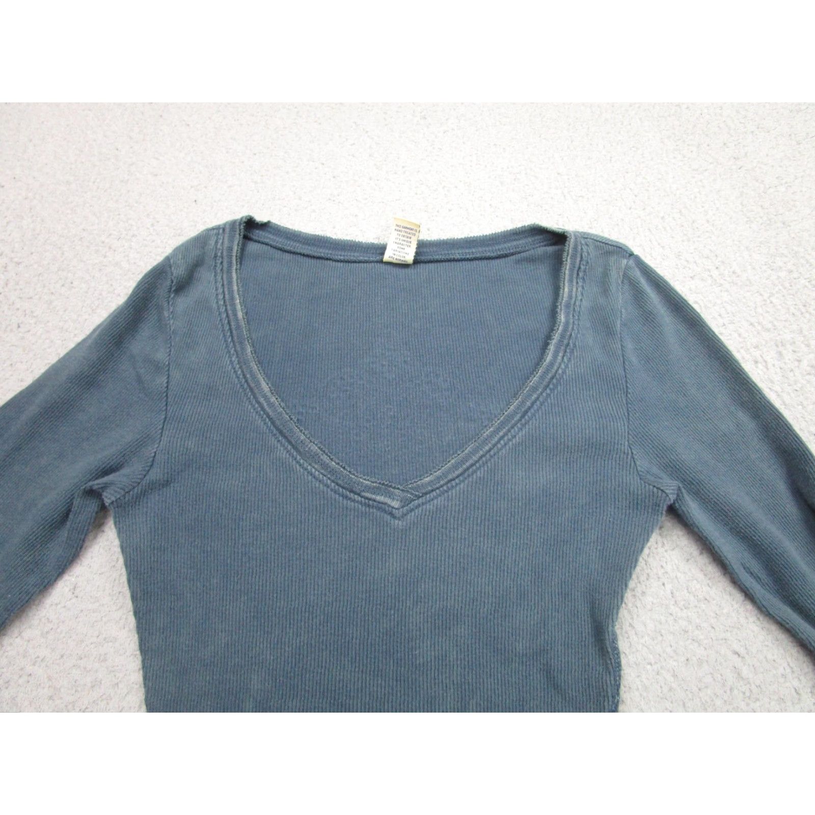 Vintage Y2k Thermal Shirt Womens M Blue Ribbed Fitted Long Sleeve Rhinestone Bella Fairy T-Shirt Slim 100% Cotton V-Neck Womens Size M / US 6-8 / IT 42-44 - 4 Thumbnail
