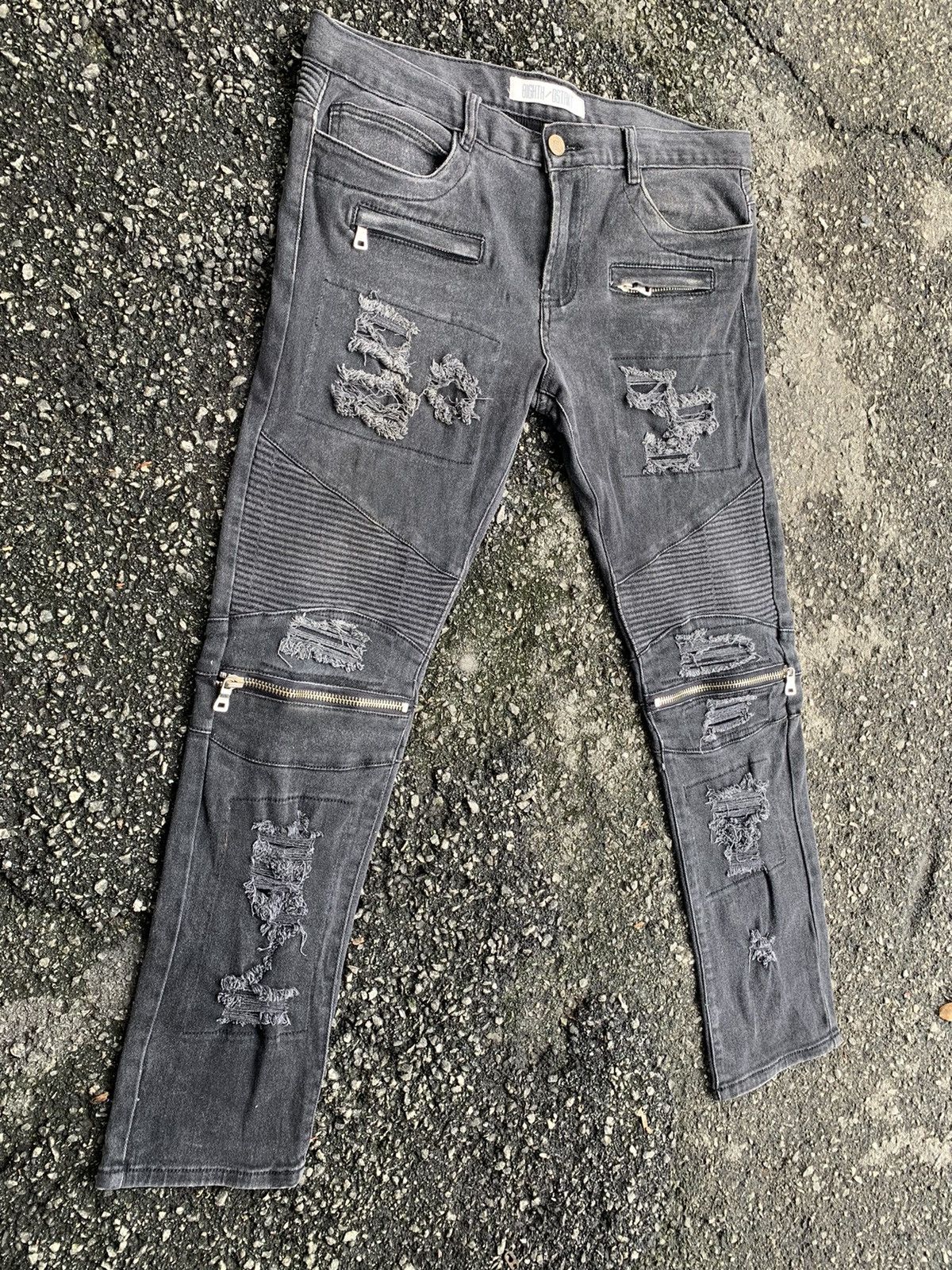 Other Distressed 8IGHTH/DSTRKT Multizipper Biker Streching Denim Size US 37 - 4 Thumbnail