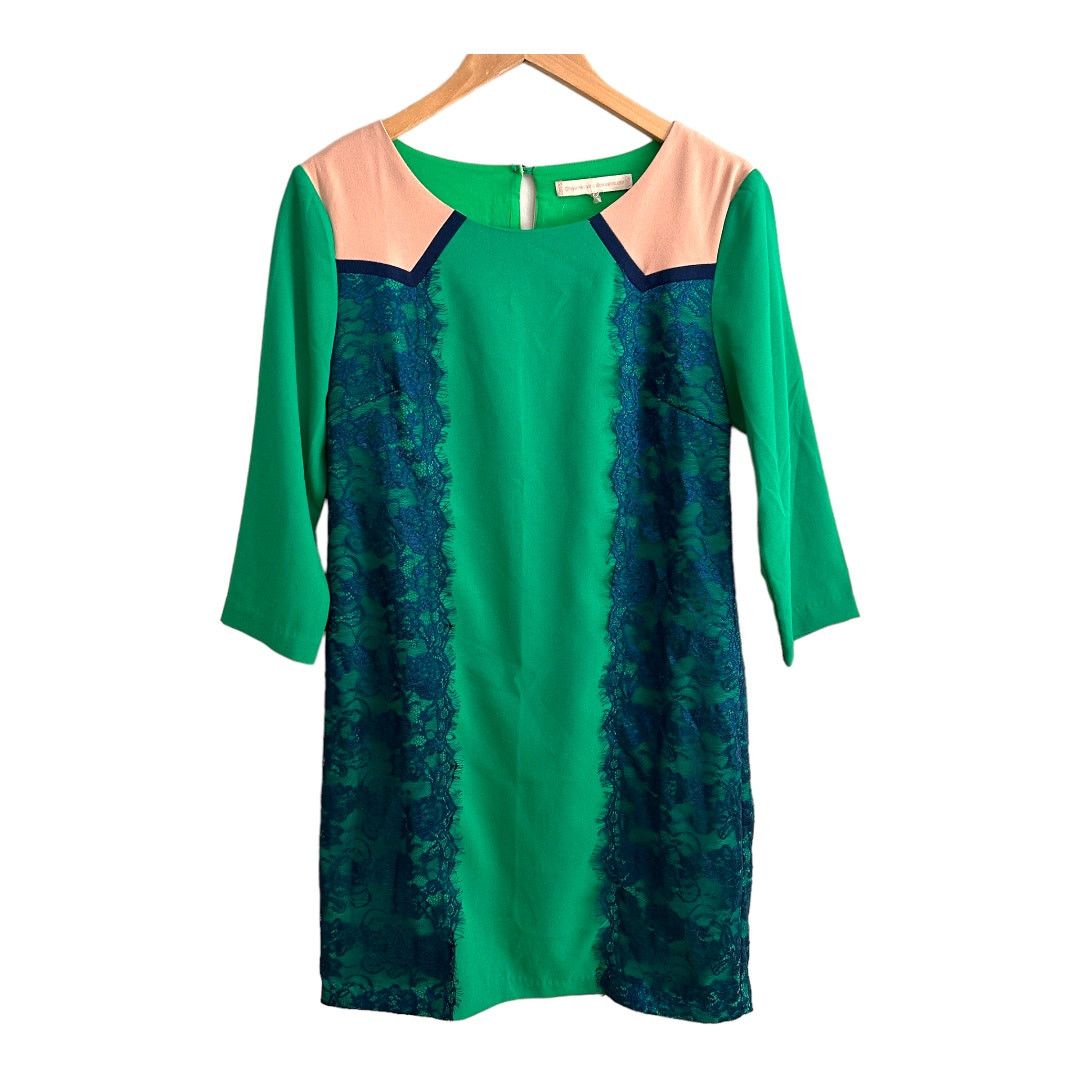Anthropologie Anthropologie Colorblock Green Blue Lace Shift Dress S Size S / US 4 / IT 40 - 1 Thumbnail