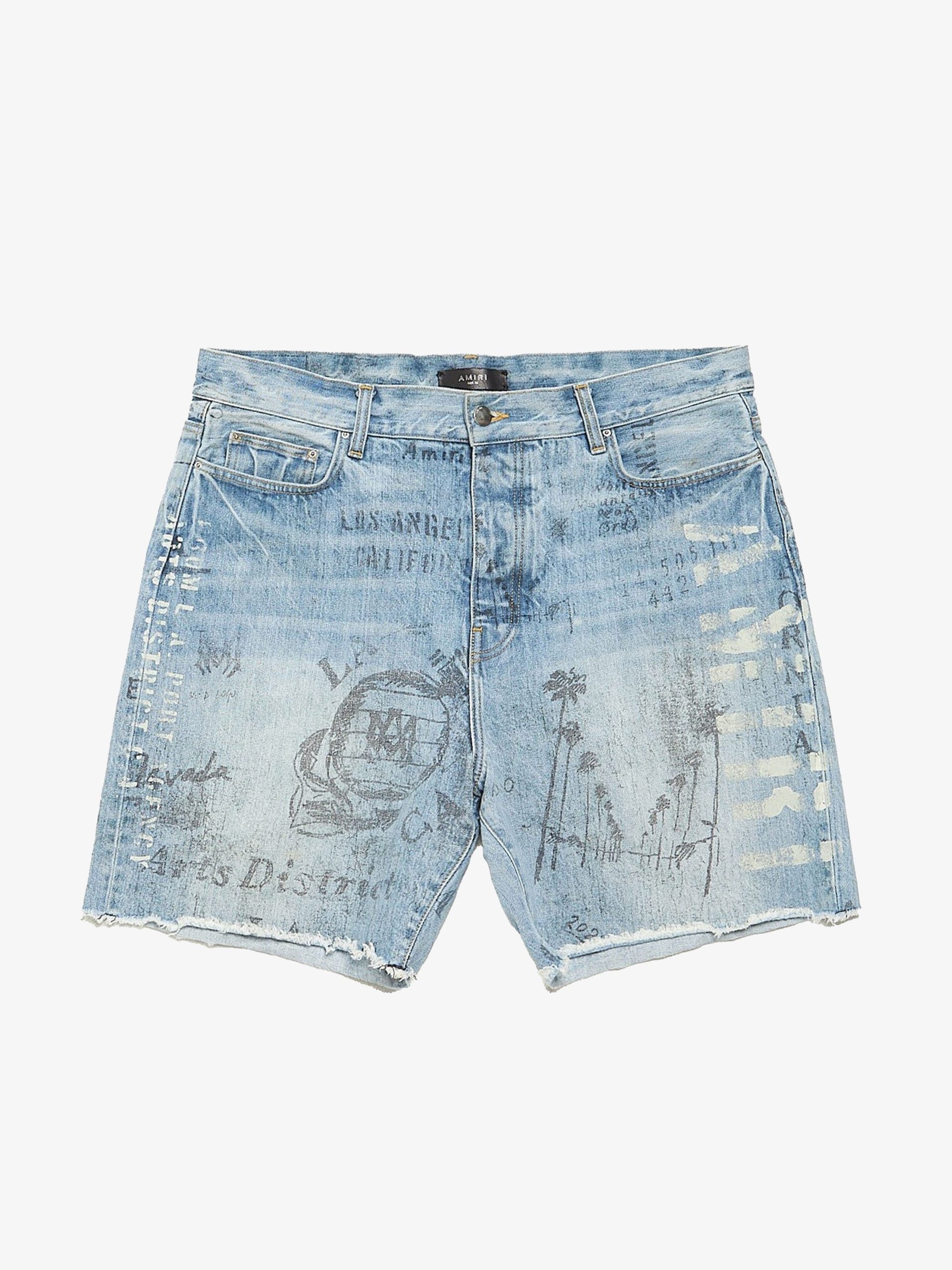 Amiri Blue Washed Denim Logo Printed Cotton Shorts Size US 36 / EU 52 - 1 Thumbnail