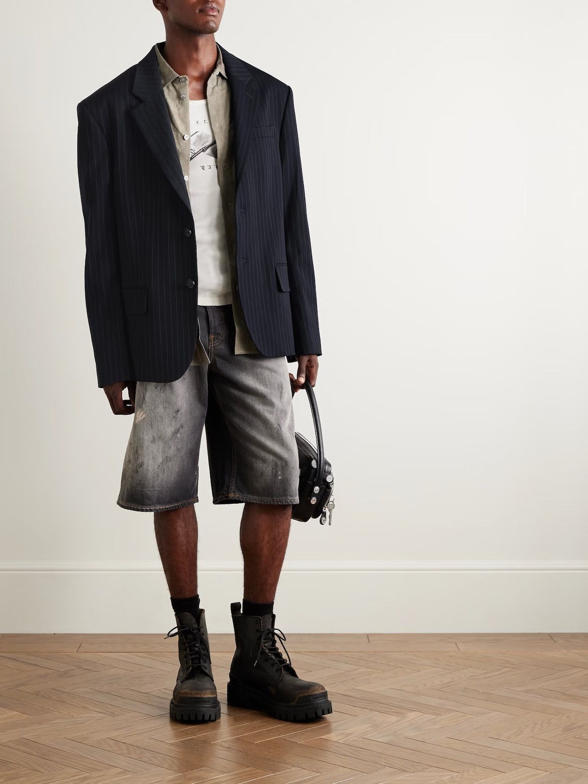 Acne Studios Acne Studios Navy Grey Pinstripe Twill Blazer Size 44R - 2 Thumbnail