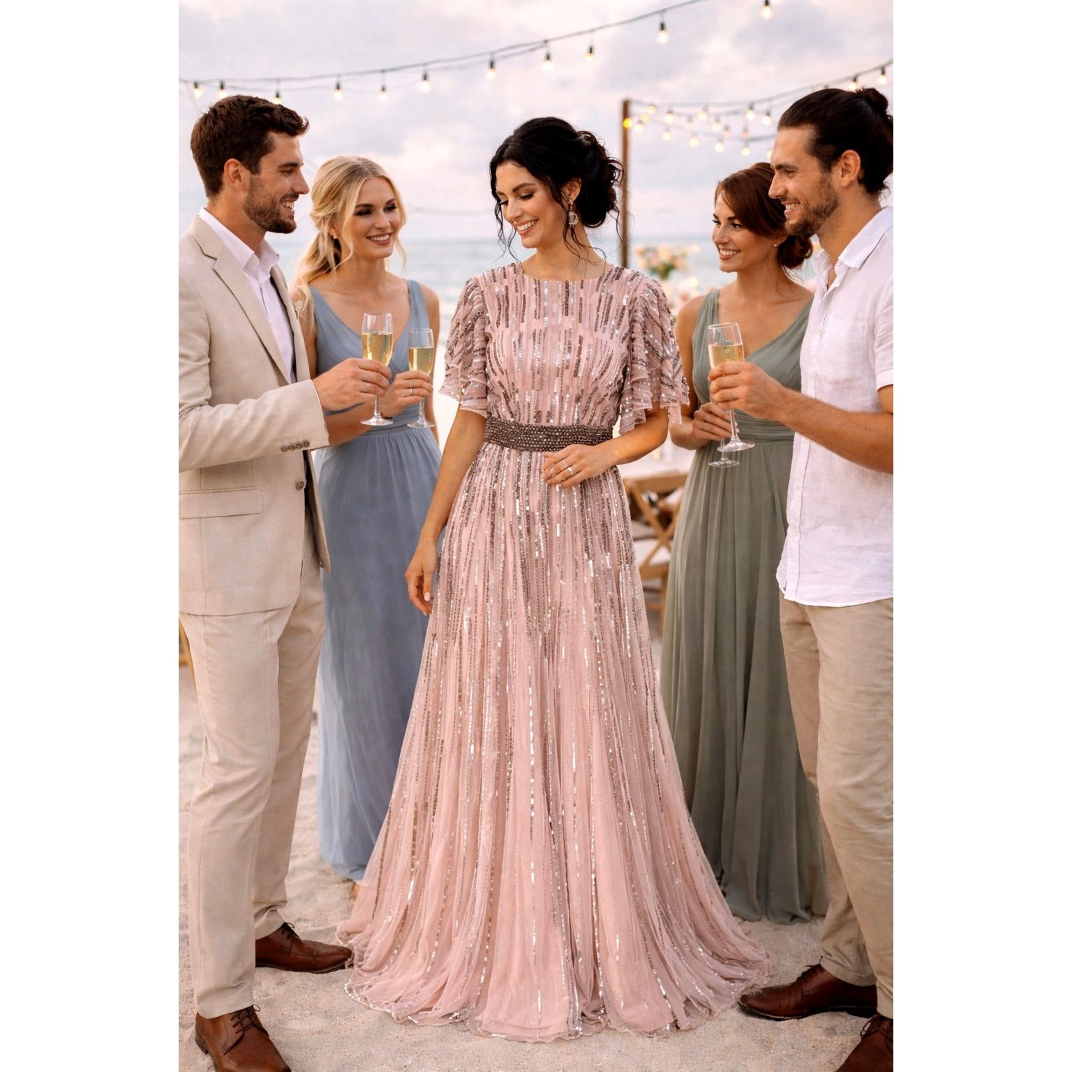 Other Mac Duggal Embellished Layered Sleeve Gown Vintage Rose 4 Size S / US 4 / IT 40 - 1 Thumbnail