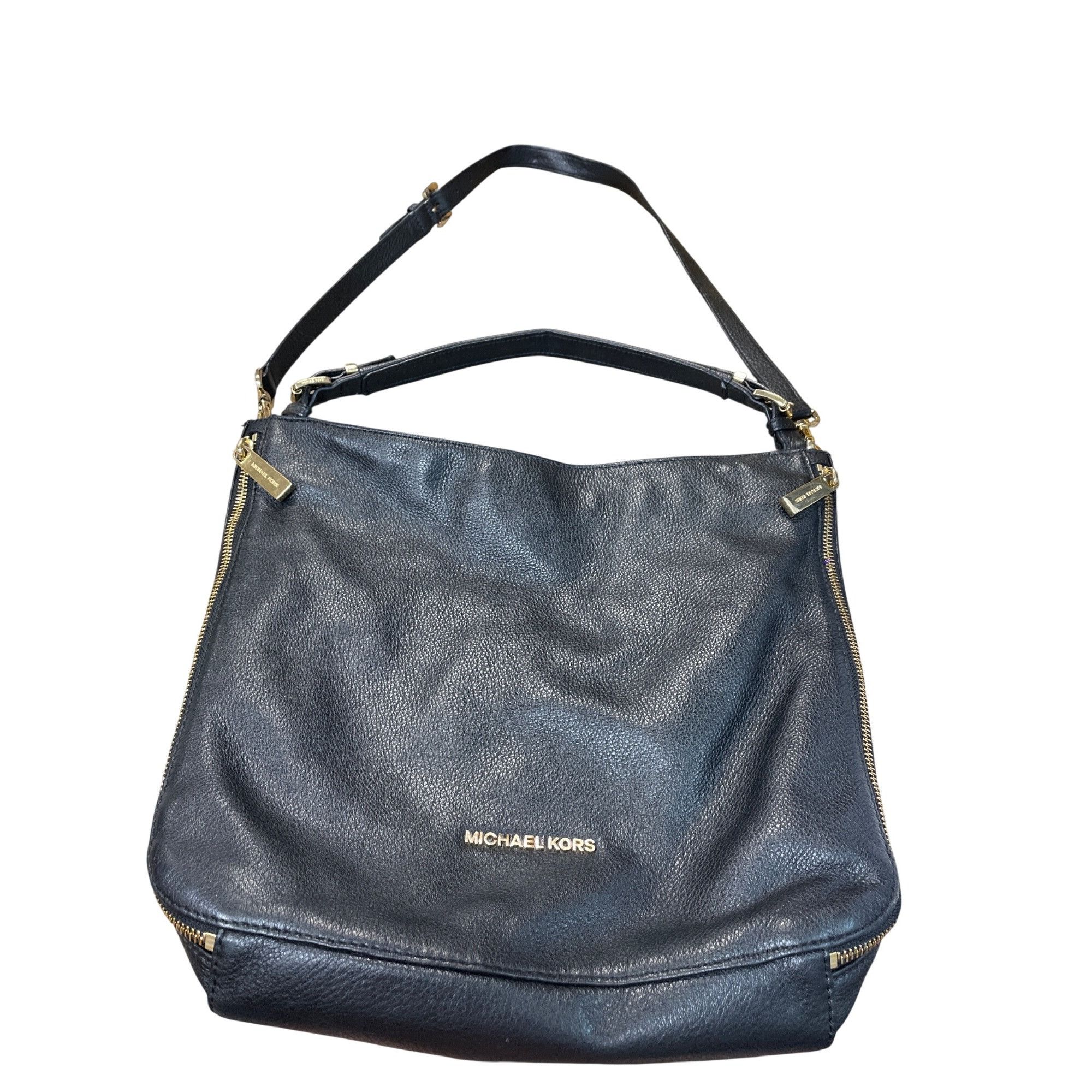 Michael Kors Michael Kors black leather pebbl;ed gold ware crossbody shou Size ONE SIZE - 1 Thumbnail