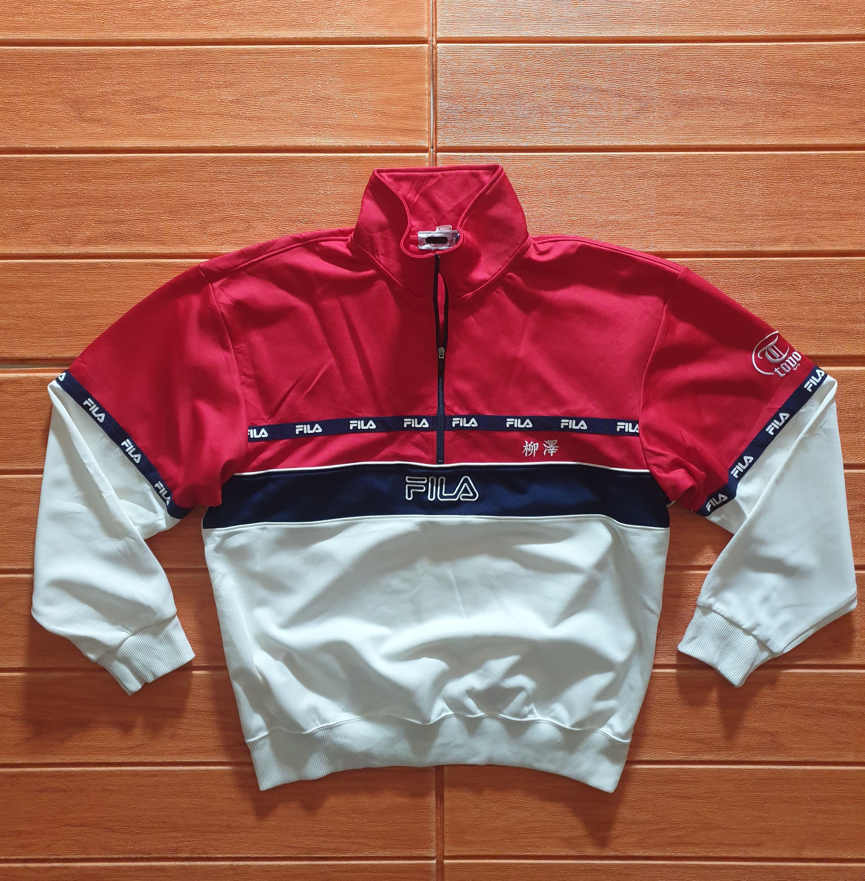 💥Vintage fila half zipper red blue sweater