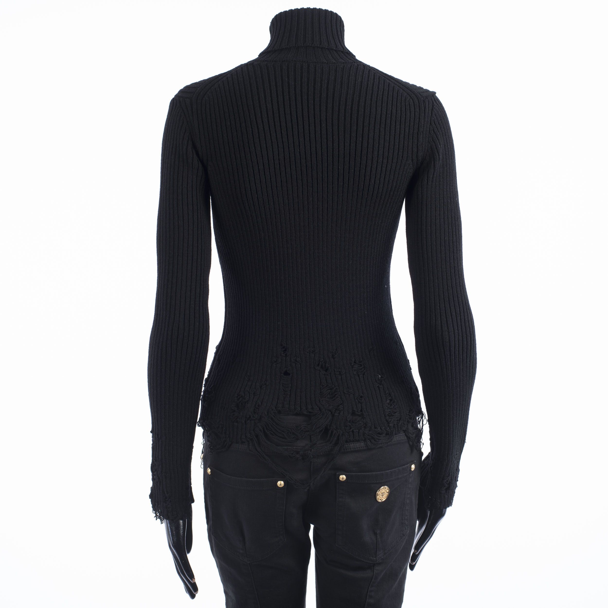 Balenciaga Distressed Long Sleeve Turtleneck Top In Black Rib Knit Size S / US 4 / IT 40 - 5 Thumbnail
