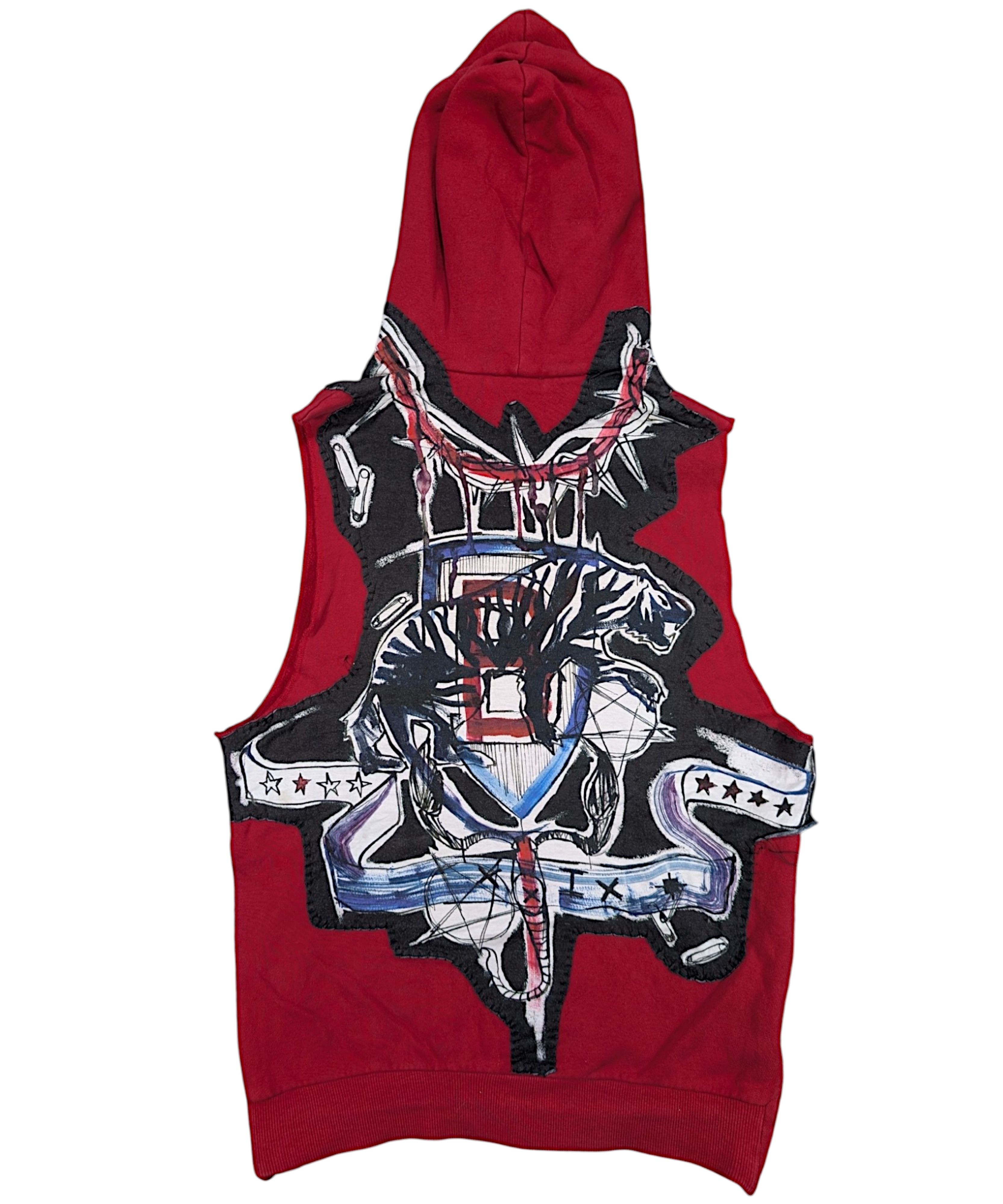 Balmain SS11 Tiger Graffiti Patch Decarnin Vest Hoodie Zip