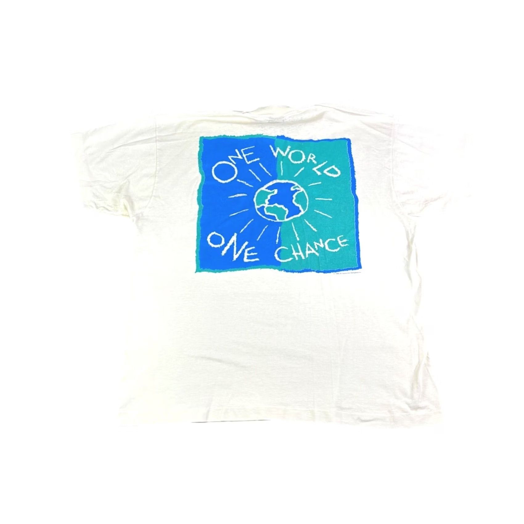 Fruit Of The Loom VINTAGE 1994 One World One Chance T-Shirt XL White Earth Day Single Stitch USA Shirt Unisex Men Women Size US XL / EU 56 / 4 - 2 Thumbnail