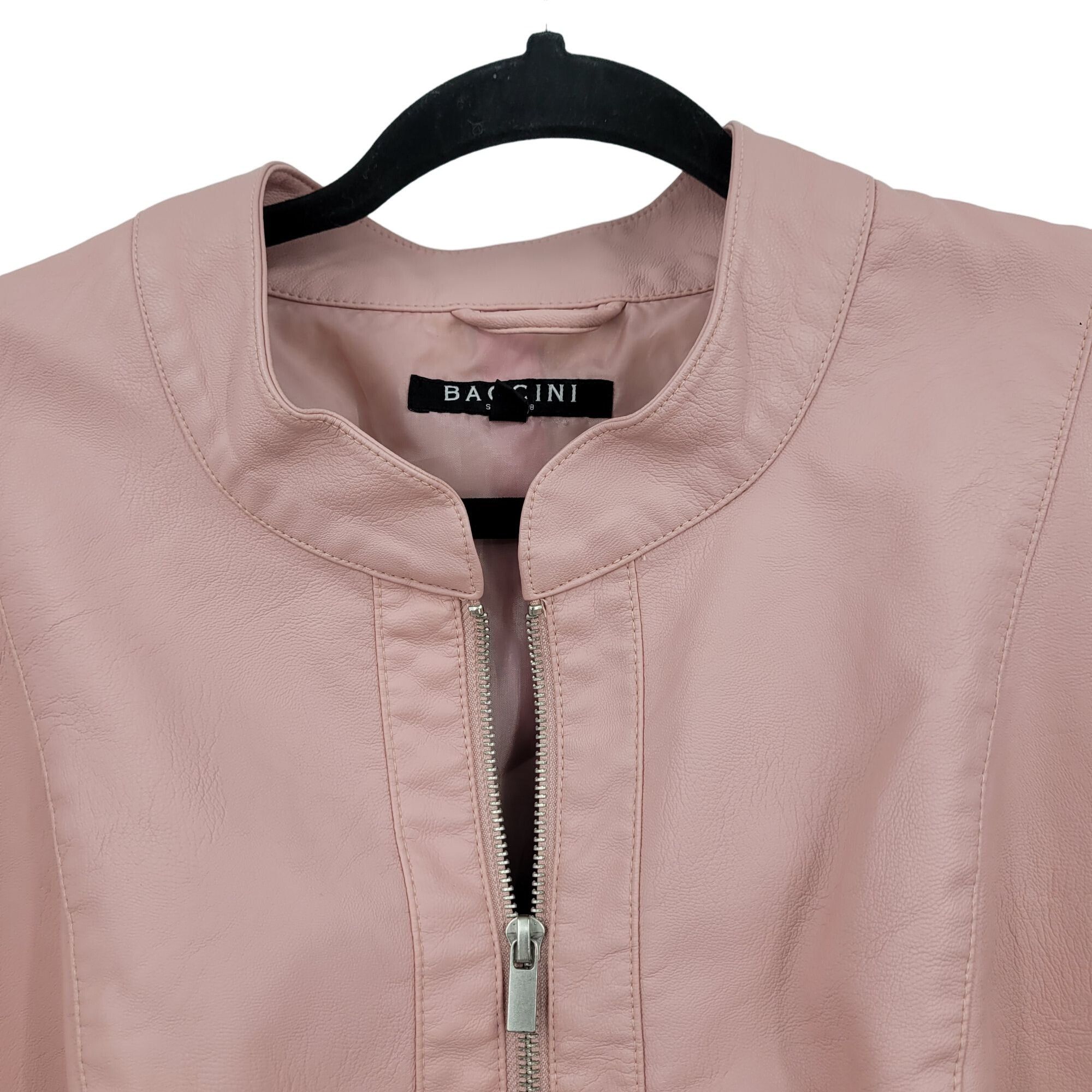 Designer Baccini Vegan Faux Leather Biker Jacket 3X Pink Pleated Pepl Size 3XL / US 20-22 - 4 Thumbnail