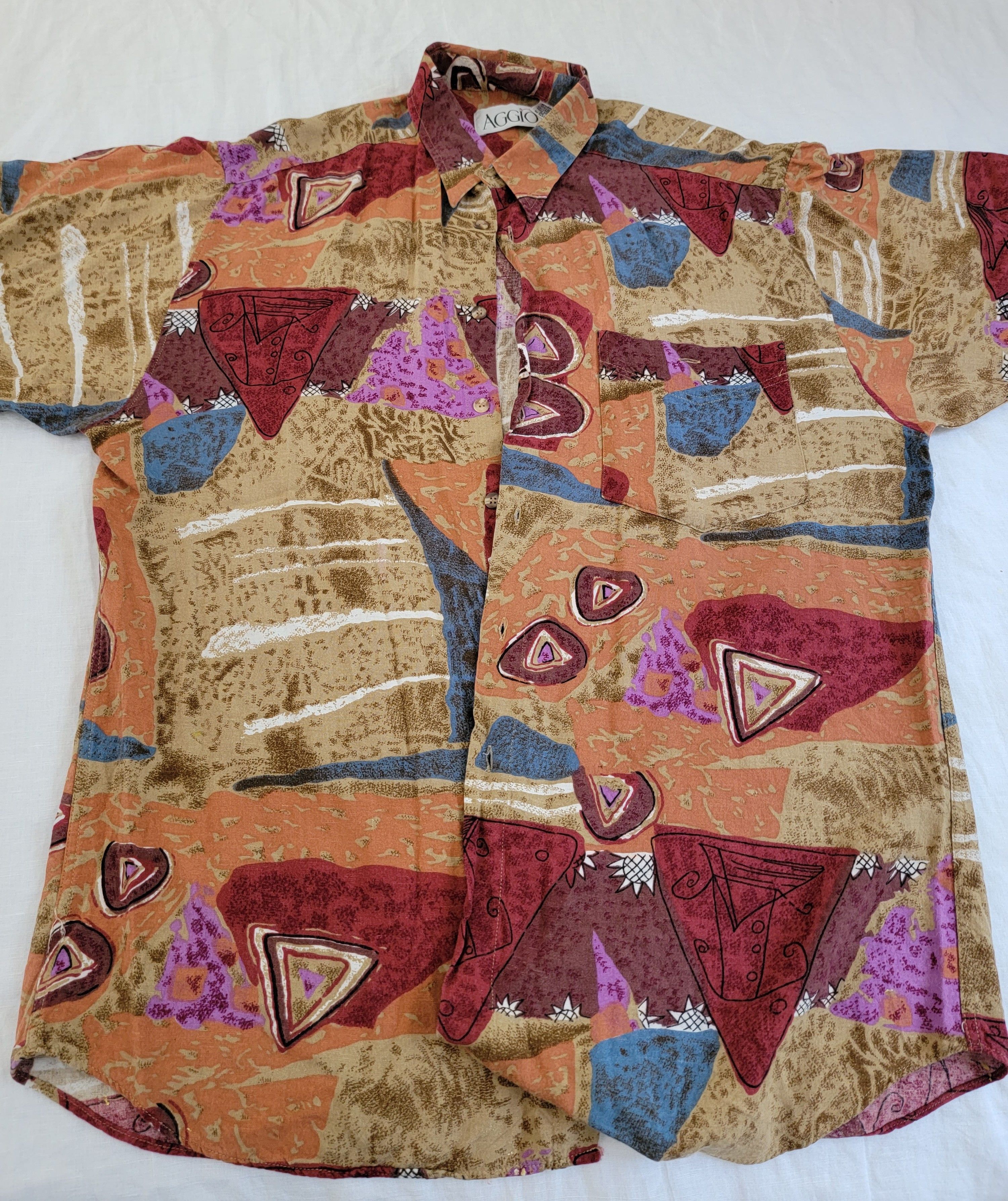 image of Vintage 1980's Men's Aggio Button Down in Brown (Size Medium)