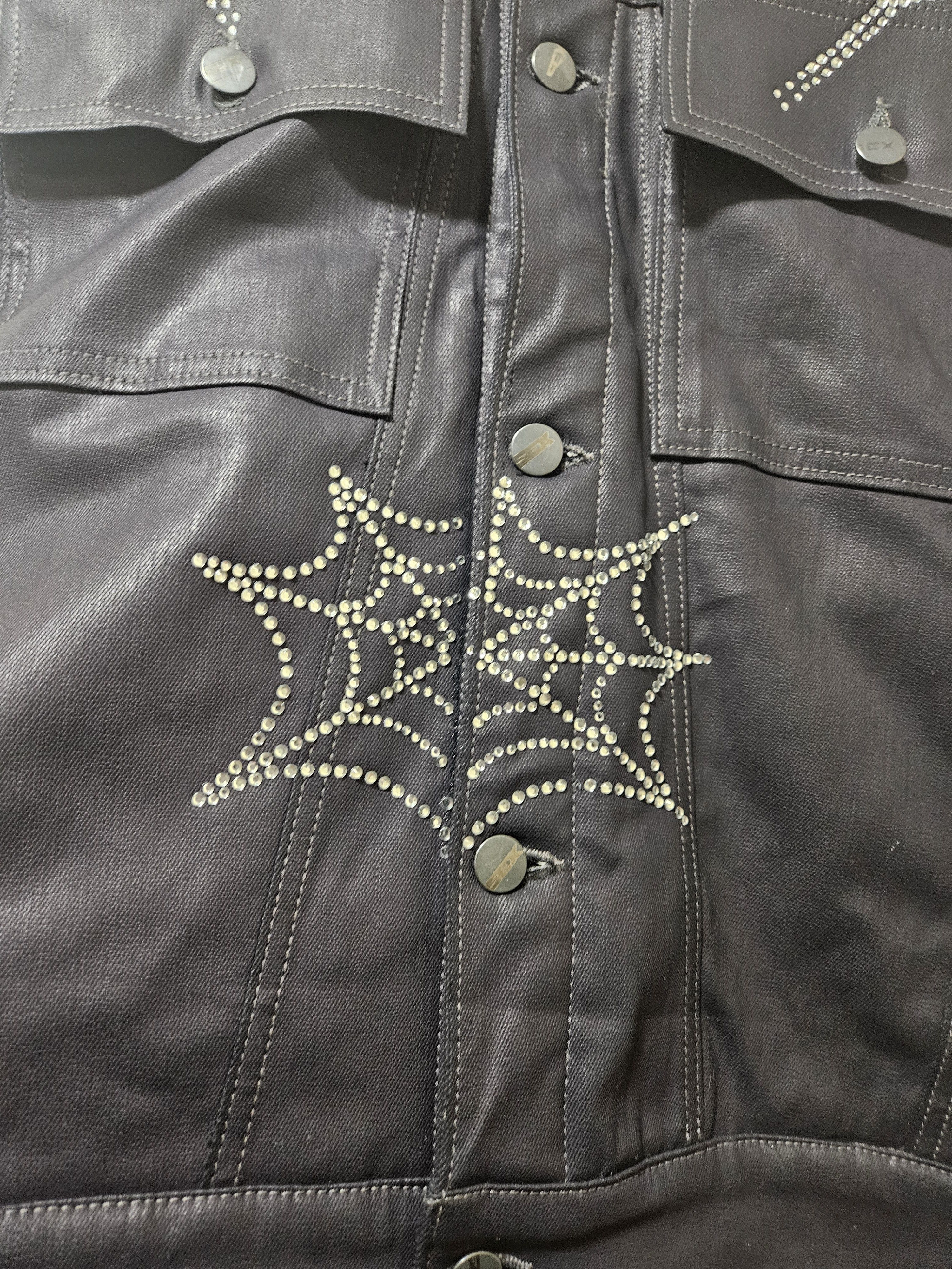 Sp5der Black Waxed Denim Sherpa Lined Trucker Jacket Size US S / EU 44-46 / 1 - 3 Thumbnail