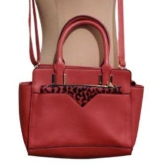 Other Red Faux Leather Leopard Accent Satchel Crossbody Bag Y2K Ma Size ONE SIZE - 1 Thumbnail