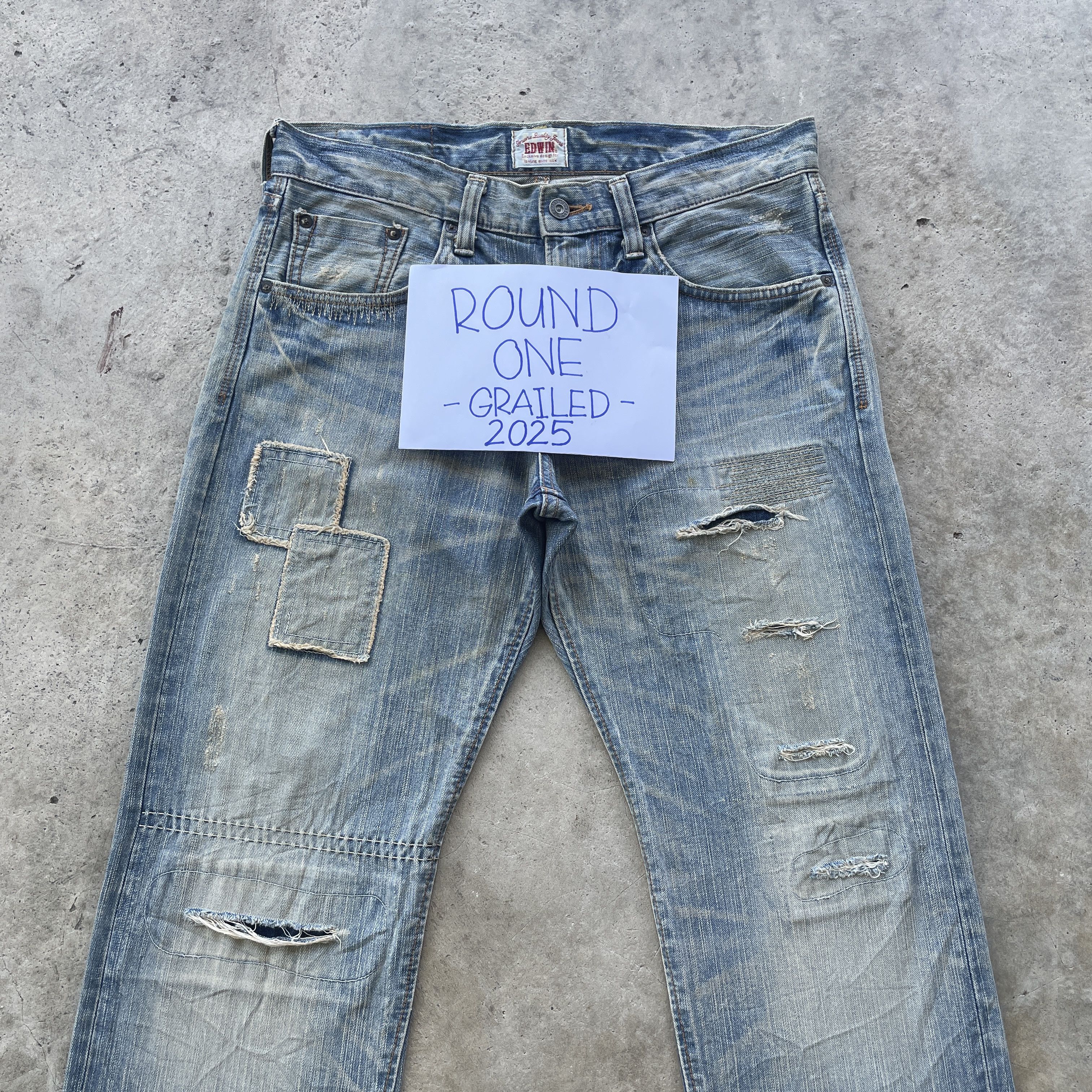Edwin × Japanese Brand × Jean VINTAGE EDWIN MUDWASH PATCHWORK JEANS DISTRESSED PANTS FADED Size US 33 - 3 Thumbnail