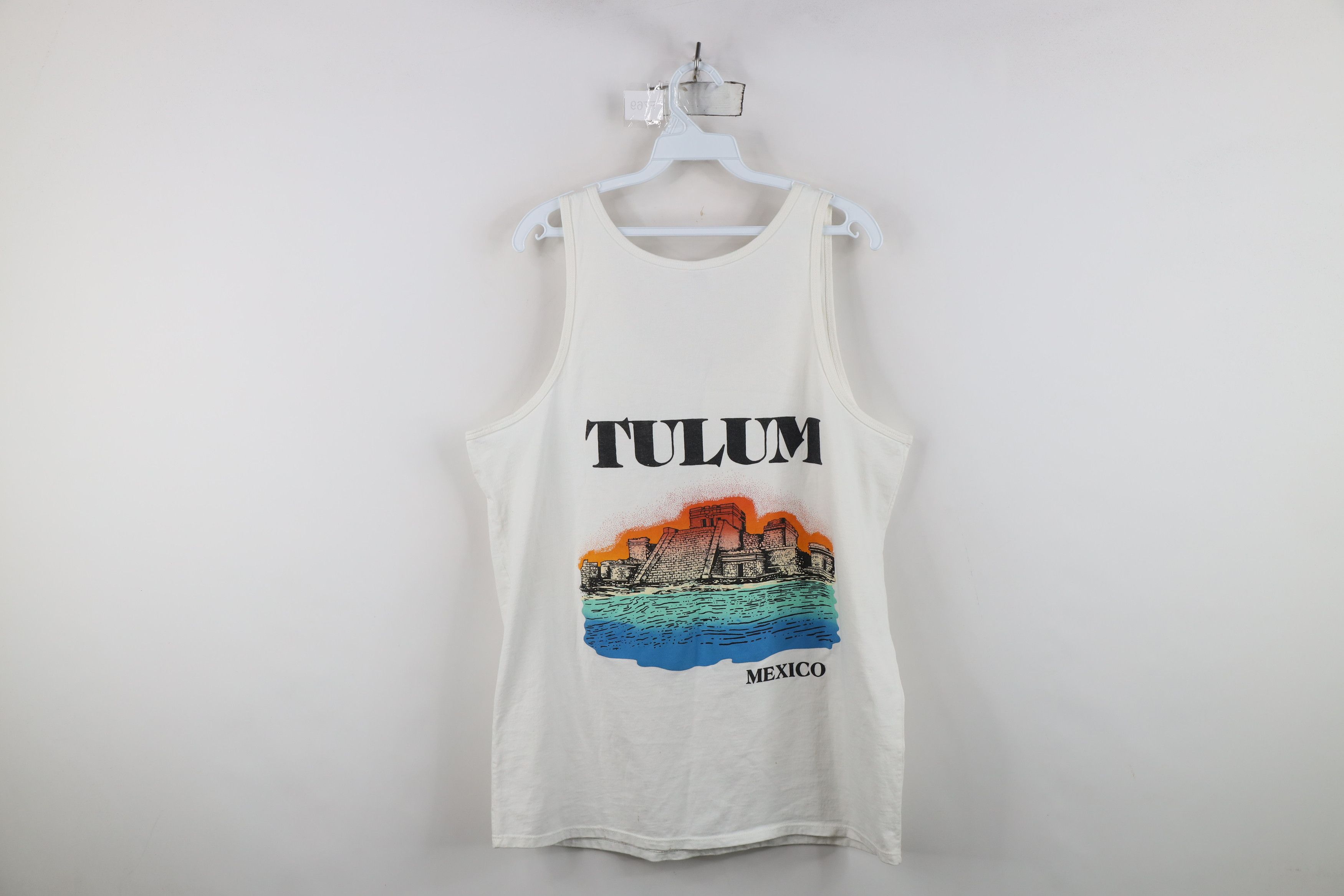 Vintage Vintage 90s Streetwear Tulum Mexico Tank Top T-Shirt White Size US XL / EU 56 / 4 - 13 Thumbnail