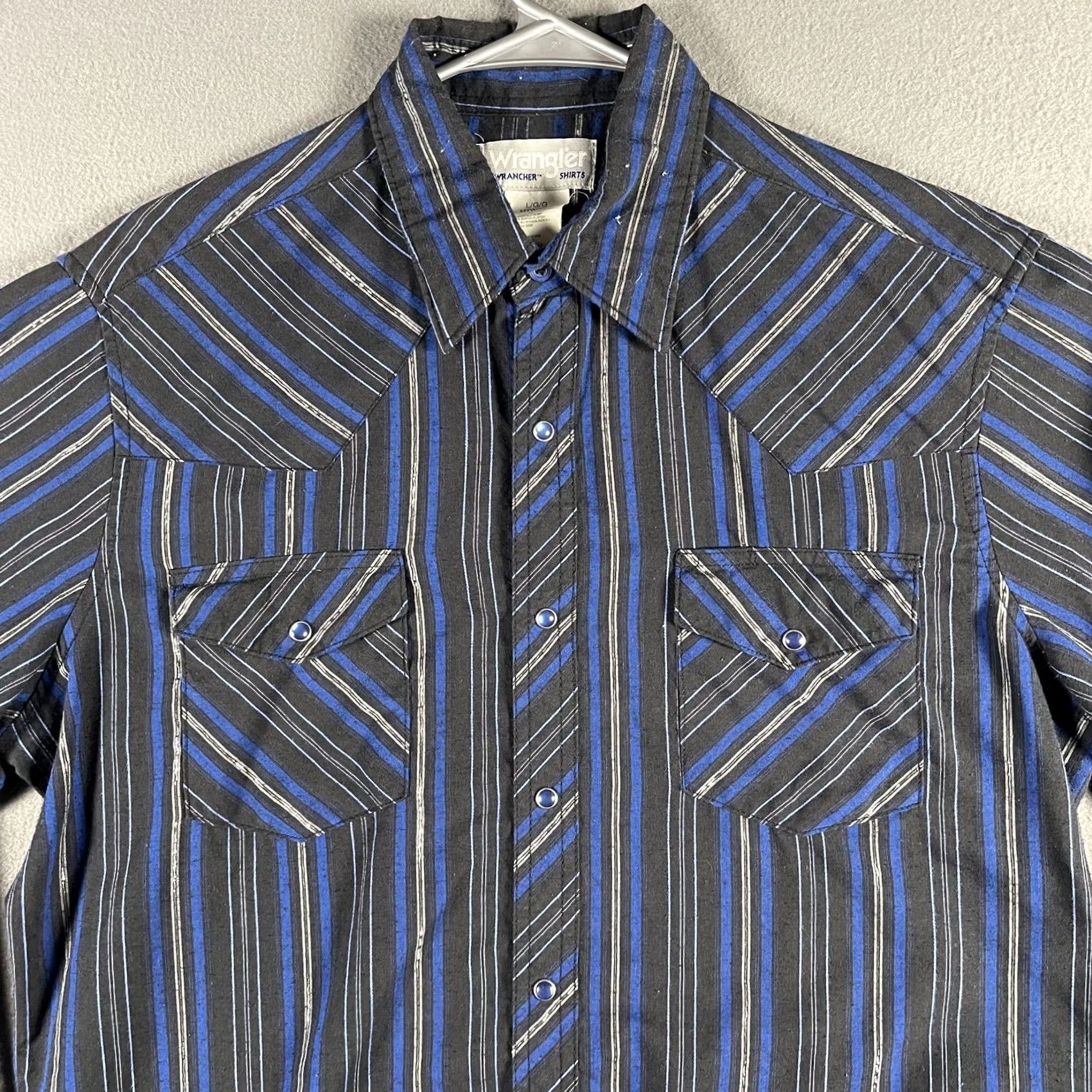 Wrangler Wrangler Wrancher Shirt Mens Large Black Blue Western Pearl Snap Striped Rodeo Size US L / EU 52-54 / 3 - 2 Thumbnail