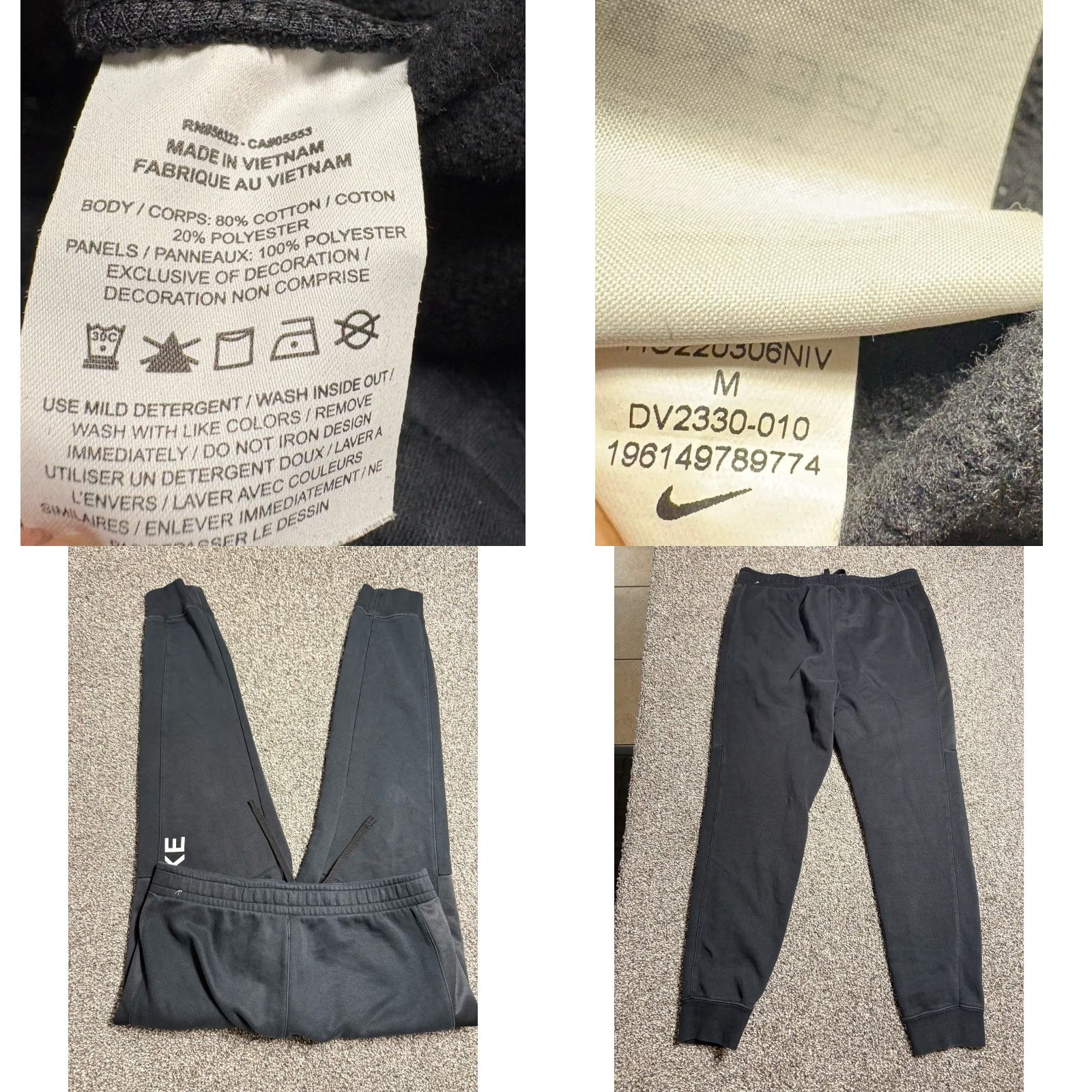 Nike Nike Mens Medium Black Tech Fleece Joggers Sweatpants DV2330 Zip Pockets Size US 31 - 8 Thumbnail