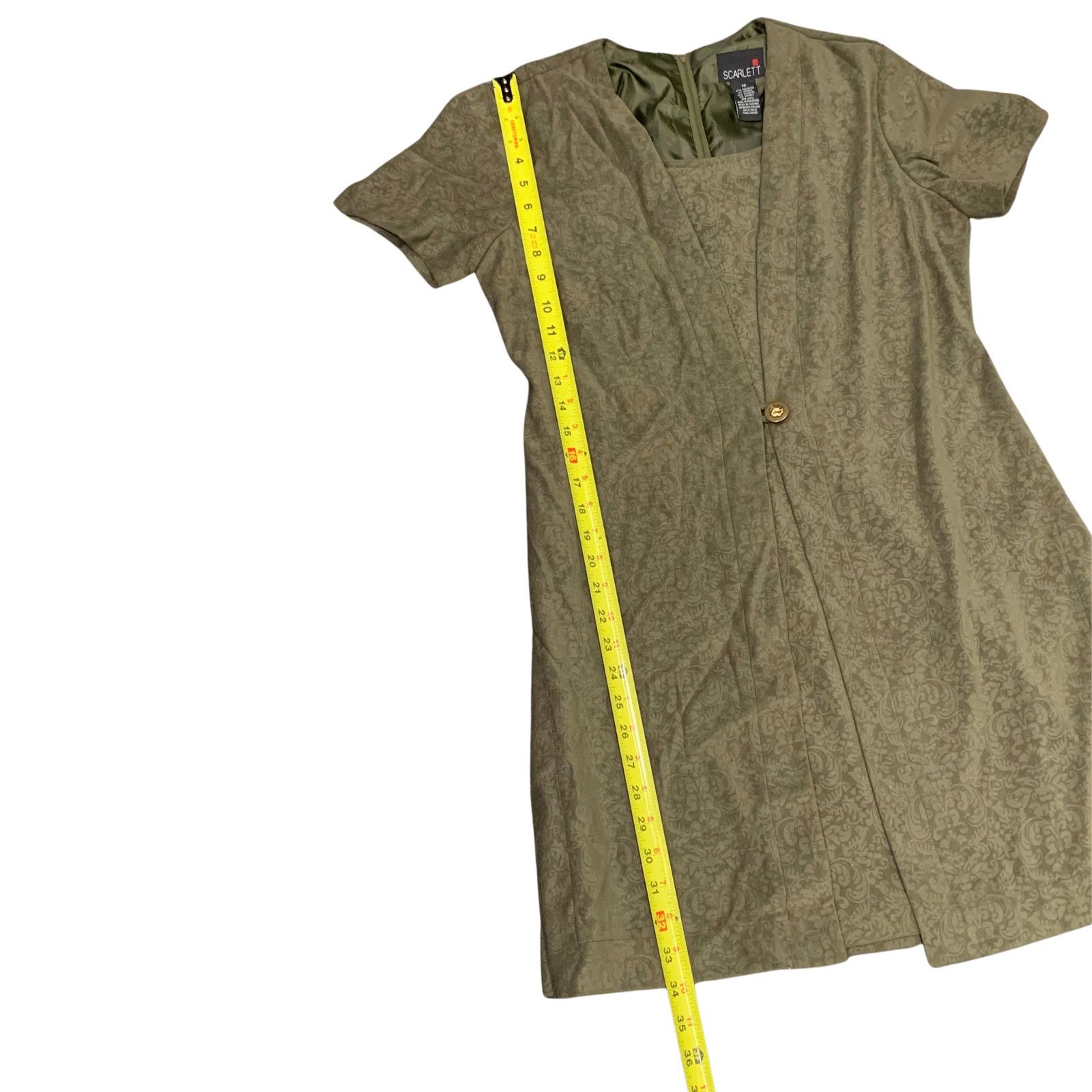 Vintage Vintage Olive Green Short Sleeved Midi Dress |12| Scarlett Size XL / US 12-14 / IT 48-50 - 6 Thumbnail