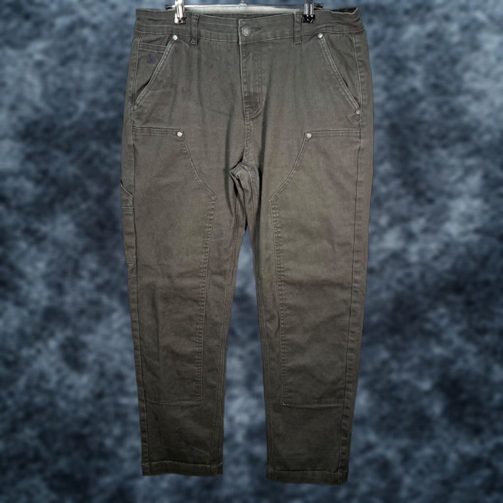 Kuwalla Mens Large Gray Utility Carpenter Double Knee Pants Cotton Blend Jeans Tapered Fit Flat Front Regular Size Inseam 31 32 Waist Pants Men