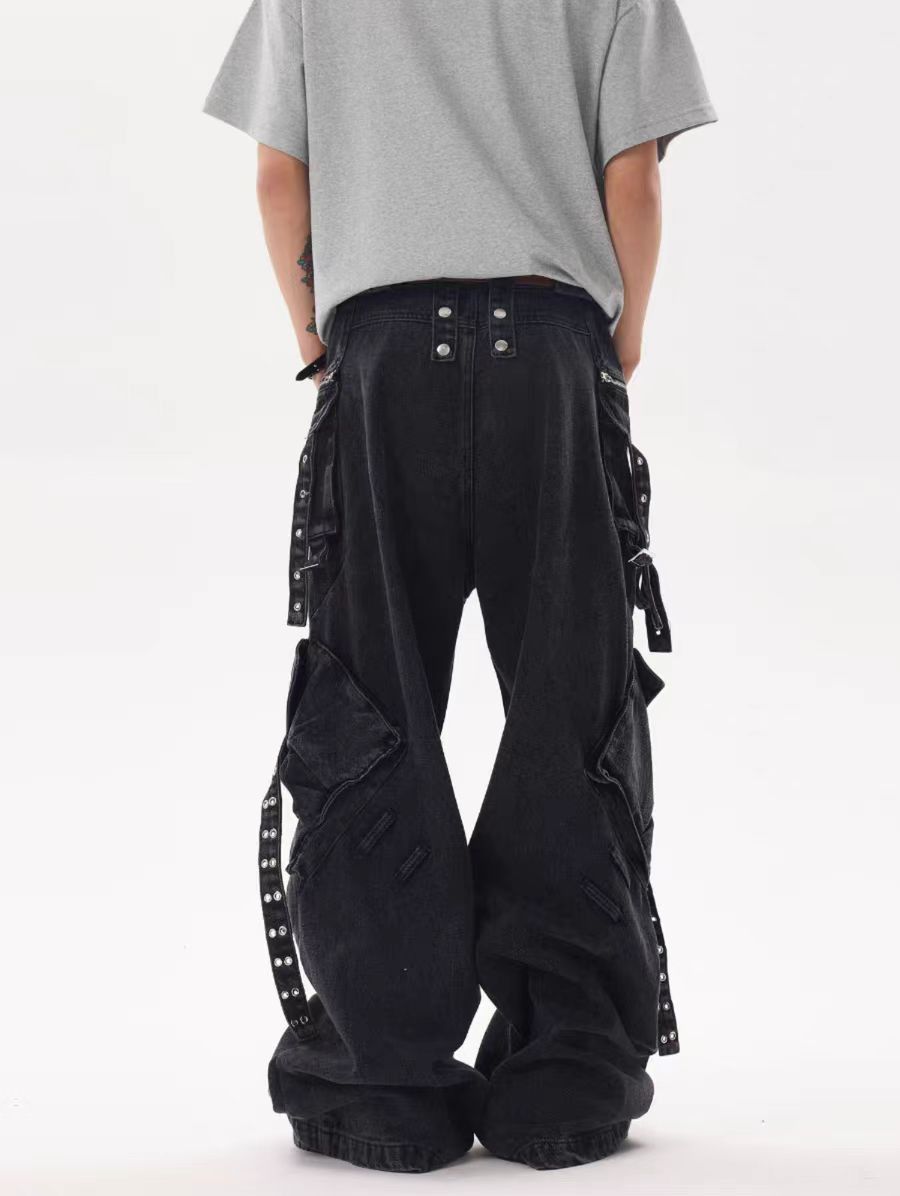 Japanese Brand × Jean High Street Black Heavyweight Strappy Design Baggy Jeans Size US 30 / EU 46 - 4 Thumbnail