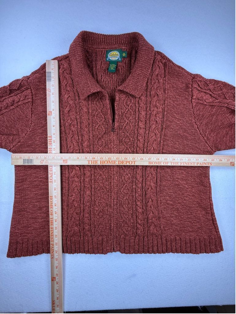 Cabelas Cabela's Cable Knit Cotton Quarter Zip Sweater Rust 2XL Size XXL / US 16-18 / IT 52-54 - 3 Thumbnail