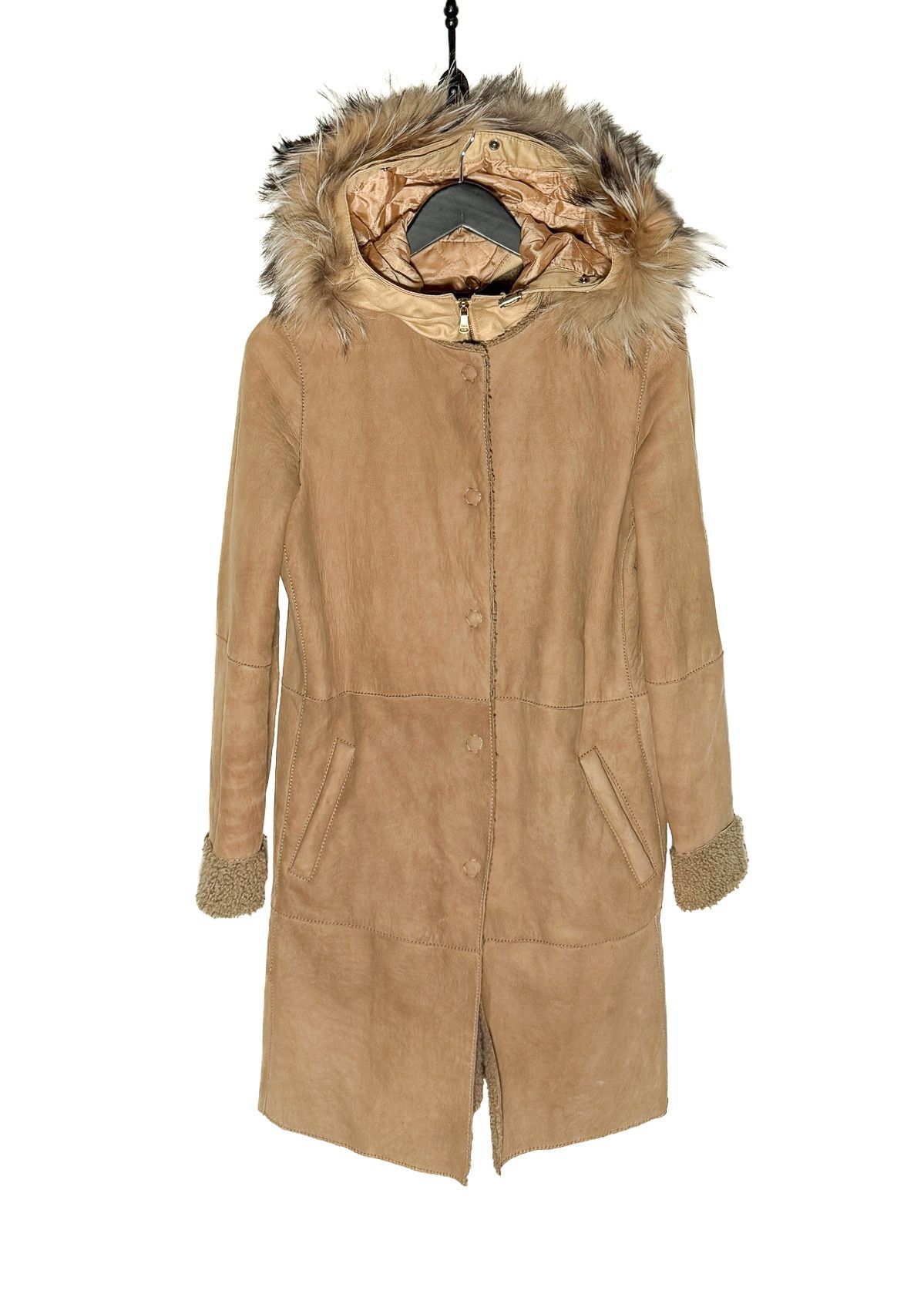 Dolce & Gabbana D&G Amovible Fur Hood Beige Shearling Coat Size S / US 4 / IT 40 - 1 Thumbnail
