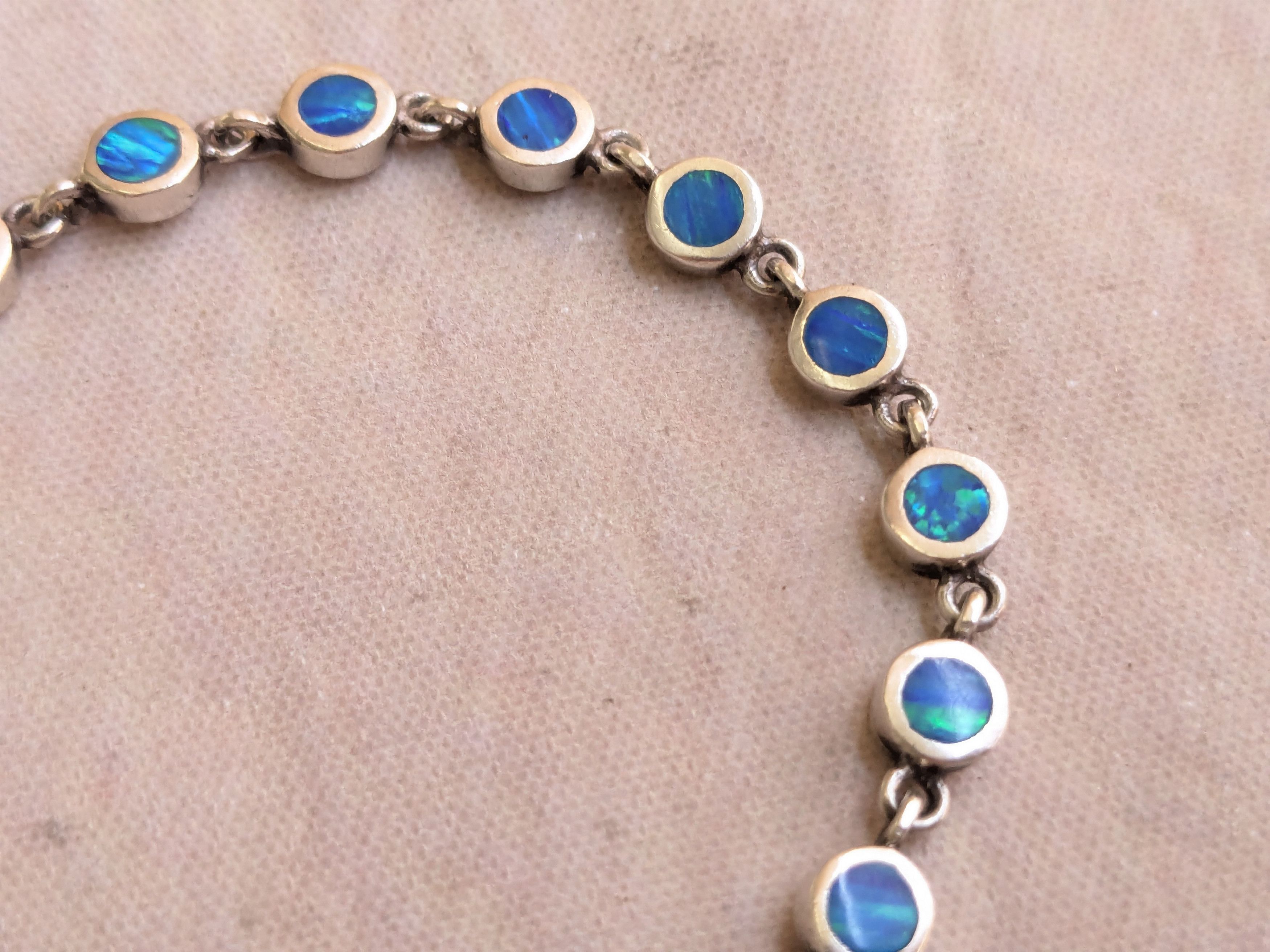 Sterling Silver Sterling Silver Tennis Bracelet Blue Fire Opal 7" Size ONE SIZE - 5 Thumbnail