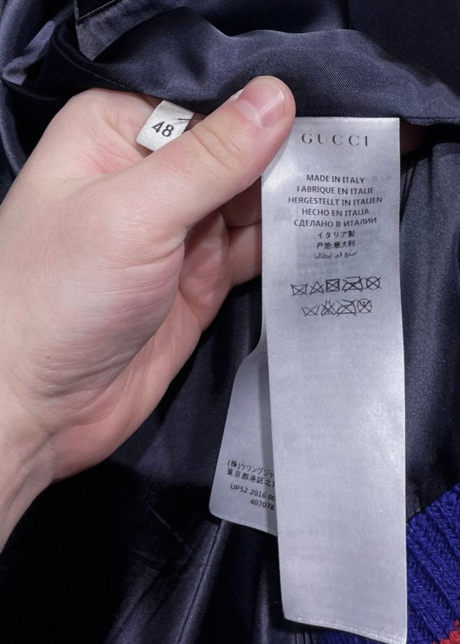 Gucci Gucci Navy Blue Bee Embroidered Wool Bomber Jacket Size US M / EU 48-50 / 2 - 7 Thumbnail