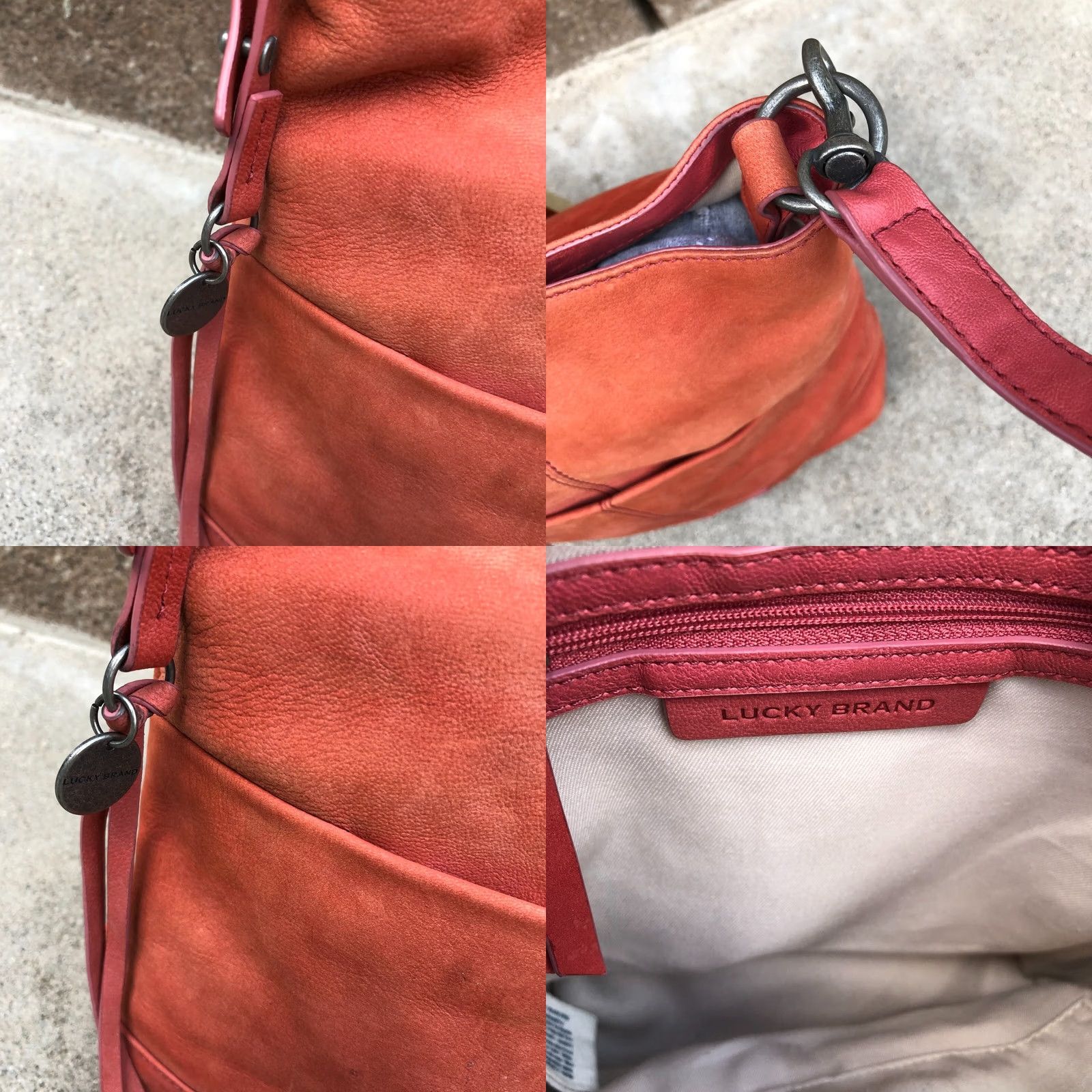 Lucky Brand LUCKY BRAND Crossbody Purse Women's Orange Shoulder Bag Hobo Leather Purse Medium Orange—Beige Lining Size ONE SIZE - 8 Thumbnail