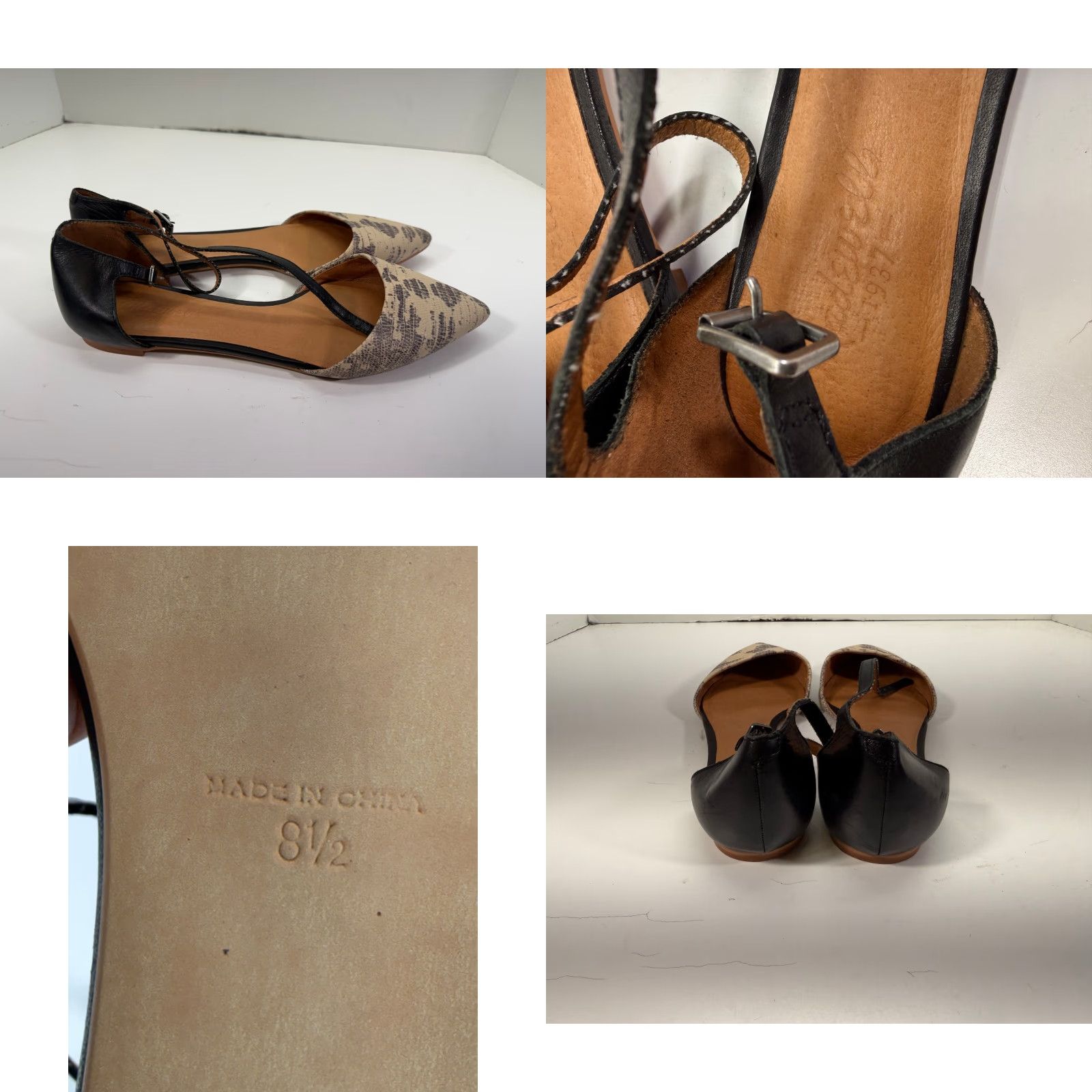 Madewell Madewell Beatrice Flats Womens 8.5 Beige Black Lizard Print Ankle Strap Pointed Toe D'orsay Flat Shoes Women Size US 9 / IT 39 - 8 Thumbnail