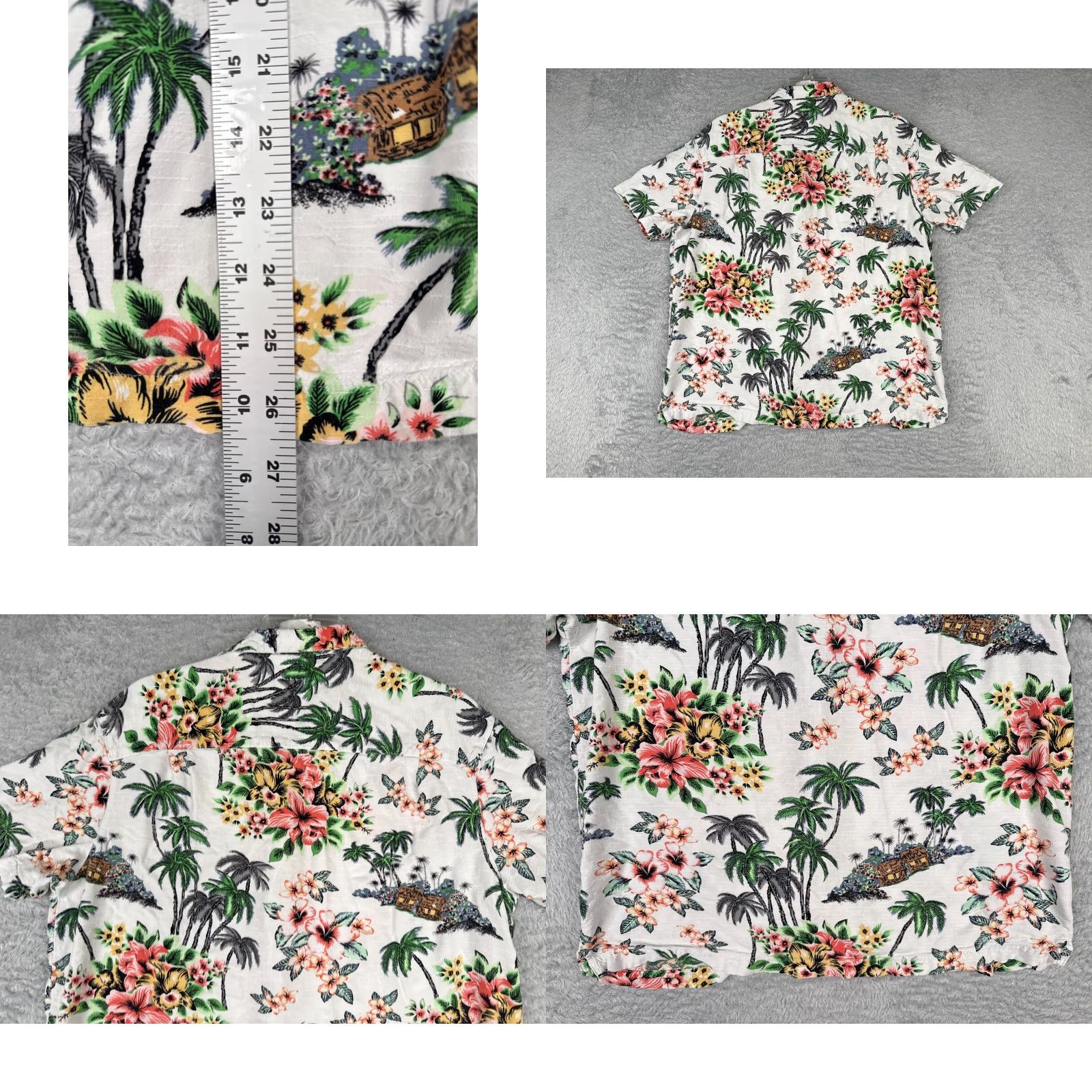 George George Shirt Adult Large White Floral Palm Print Button Up Hawaiian Rayon Mens Size US L / EU 52-54 / 3 - 9 Thumbnail