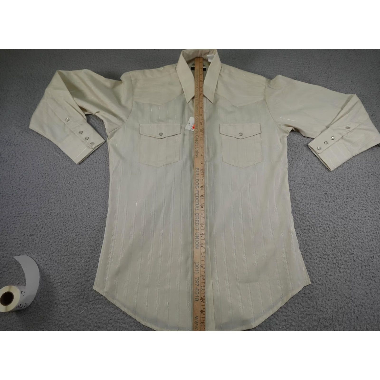 Armani Western Pearl Snap Shirt Mens Medium 15-33 Beige Cowboy Rodeo Ranch Square Dance Buttons Snap Front Cuffs Western Yoke Size US M / EU 48-50 / 2 - 4 Thumbnail