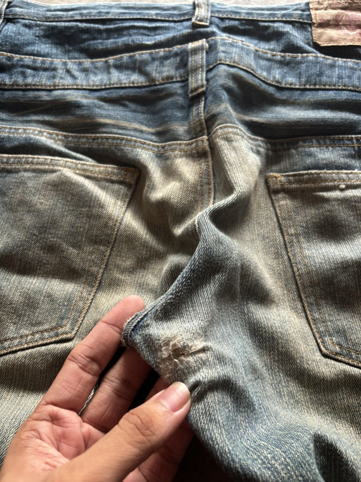 Karakuri Tamashii DOUBLE WAIST DISTRESSED BUDEN JAPANESE DENIM SKULL SUKAJAN Size US 35 - 19 Thumbnail